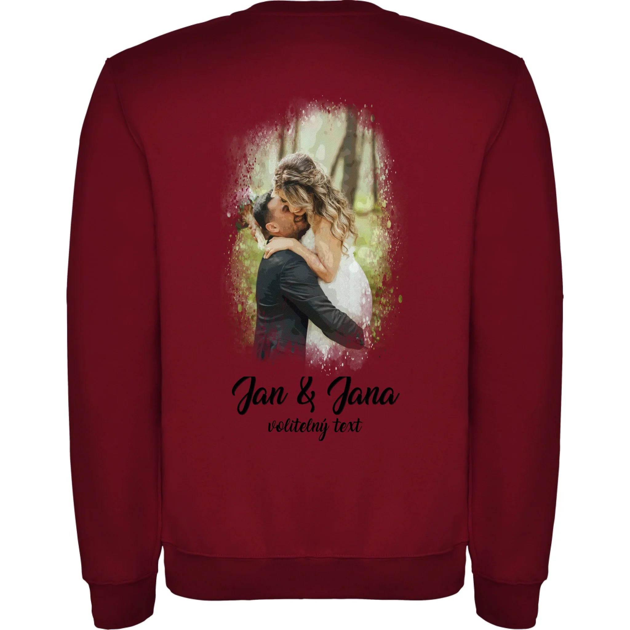 MIKINA BEZ KAPUCE UNISEX s motivem SVATBA (vložíte foto a texty) potisk jen na záda unisex mikina clasica Granátová
