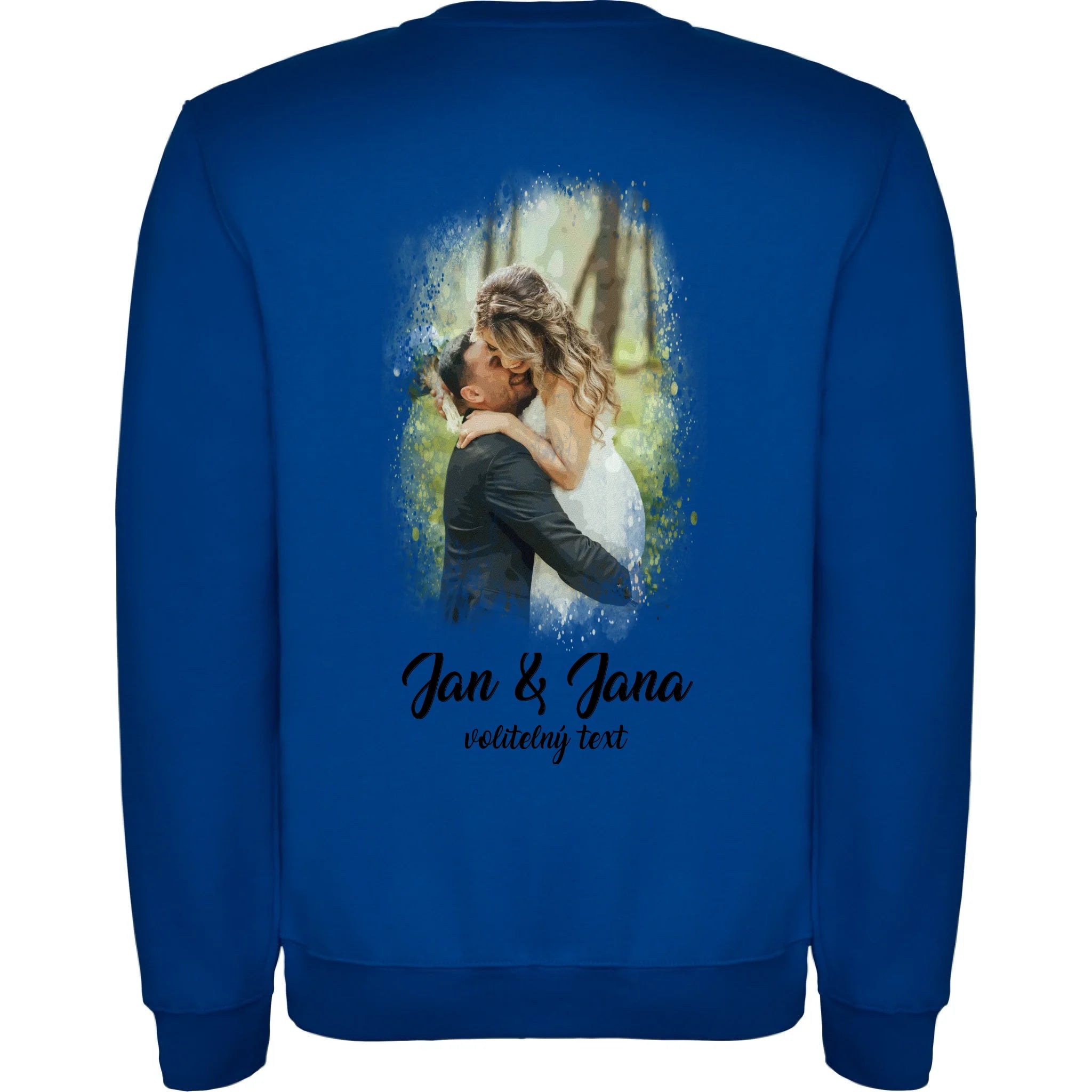 MIKINA BEZ KAPUCE UNISEX s motivem SVATBA (vložíte foto a texty) potisk jen na záda unisex mikina clasica Modrá