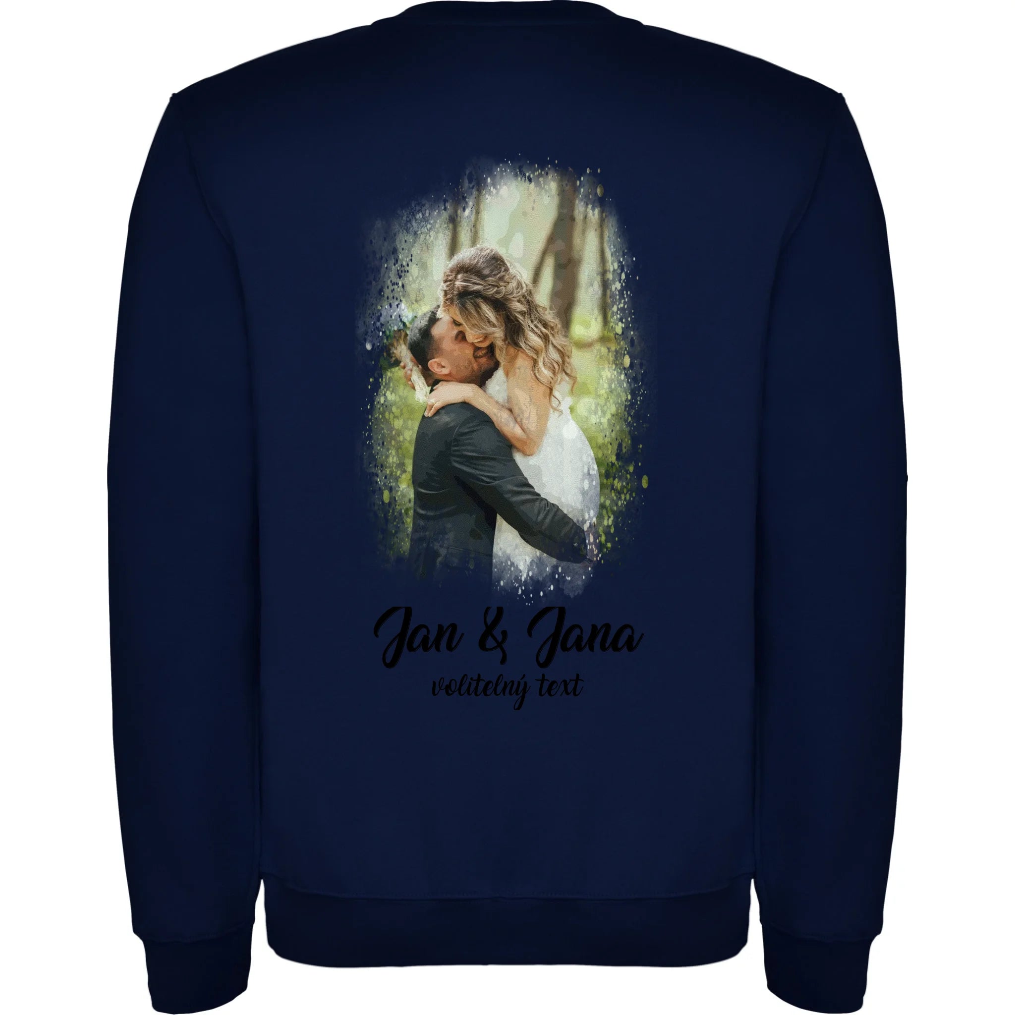 MIKINA BEZ KAPUCE UNISEX s motivem SVATBA (vložíte foto a texty) potisk jen na záda unisex mikina clasica Námořnická modrá