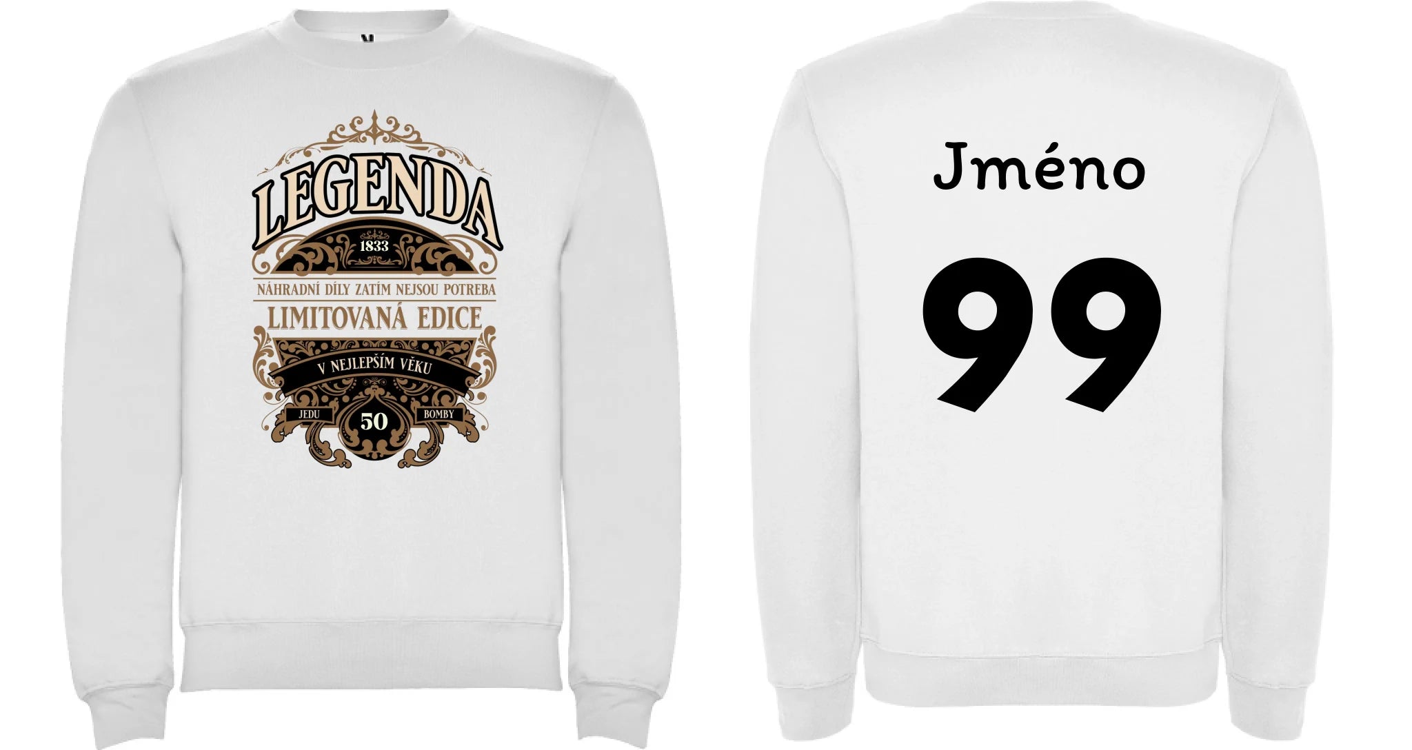 MIKINA BEZ KAPUCE UNISEX s motivem NAROZENINY LEGENDA oboustranný potisk unisex mikina clasica Bílá
