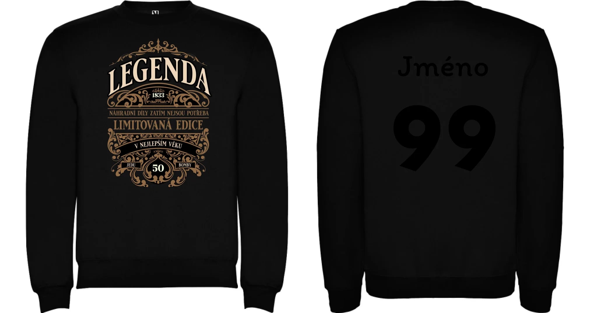 MIKINA BEZ KAPUCE UNISEX s motivem NAROZENINY LEGENDA oboustranný potisk unisex mikina clasica Černá