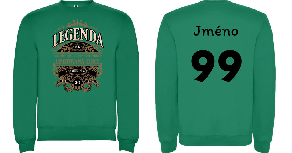 MIKINA BEZ KAPUCE UNISEX s motivem NAROZENINY LEGENDA