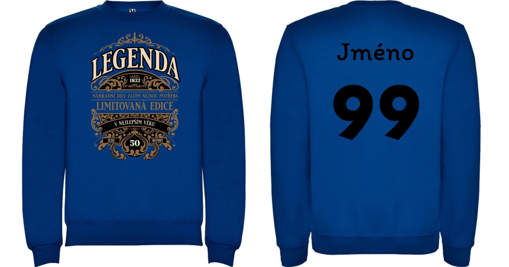 MIKINA BEZ KAPUCE UNISEX s motivem NAROZENINY LEGENDA oboustranný potisk unisex mikina clasica Modrá