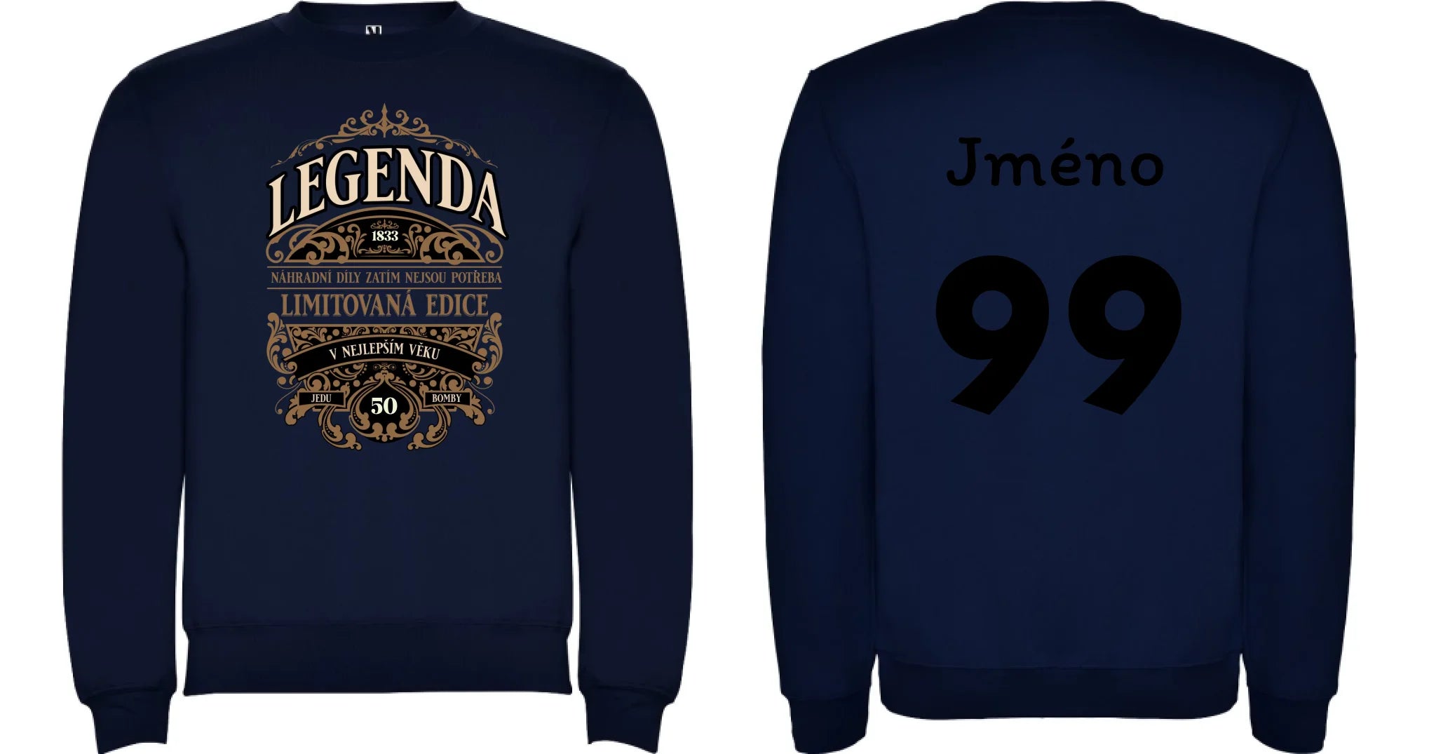 MIKINA BEZ KAPUCE UNISEX s motivem NAROZENINY LEGENDA oboustranný potisk unisex mikina clasica Námořnická modrá