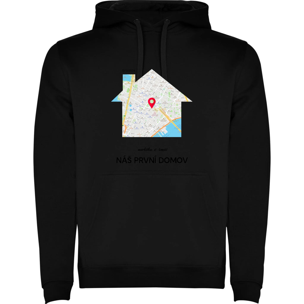 MIKINA S KAPUCÍ MAPA vyberte místo, generujte mapu, doplňte vlastní texty