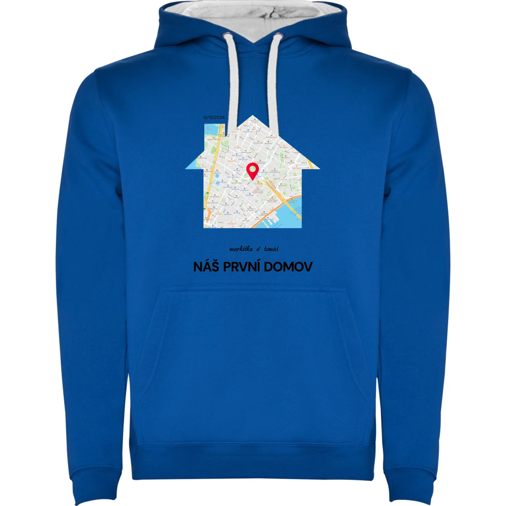 MIKINA S KAPUCÍ MAPA vyberte místo, generujte mapu, doplňte vlastní texty