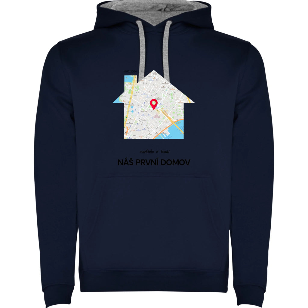 MIKINA S KAPUCÍ MAPA vyberte místo, generujte mapu, doplňte vlastní texty