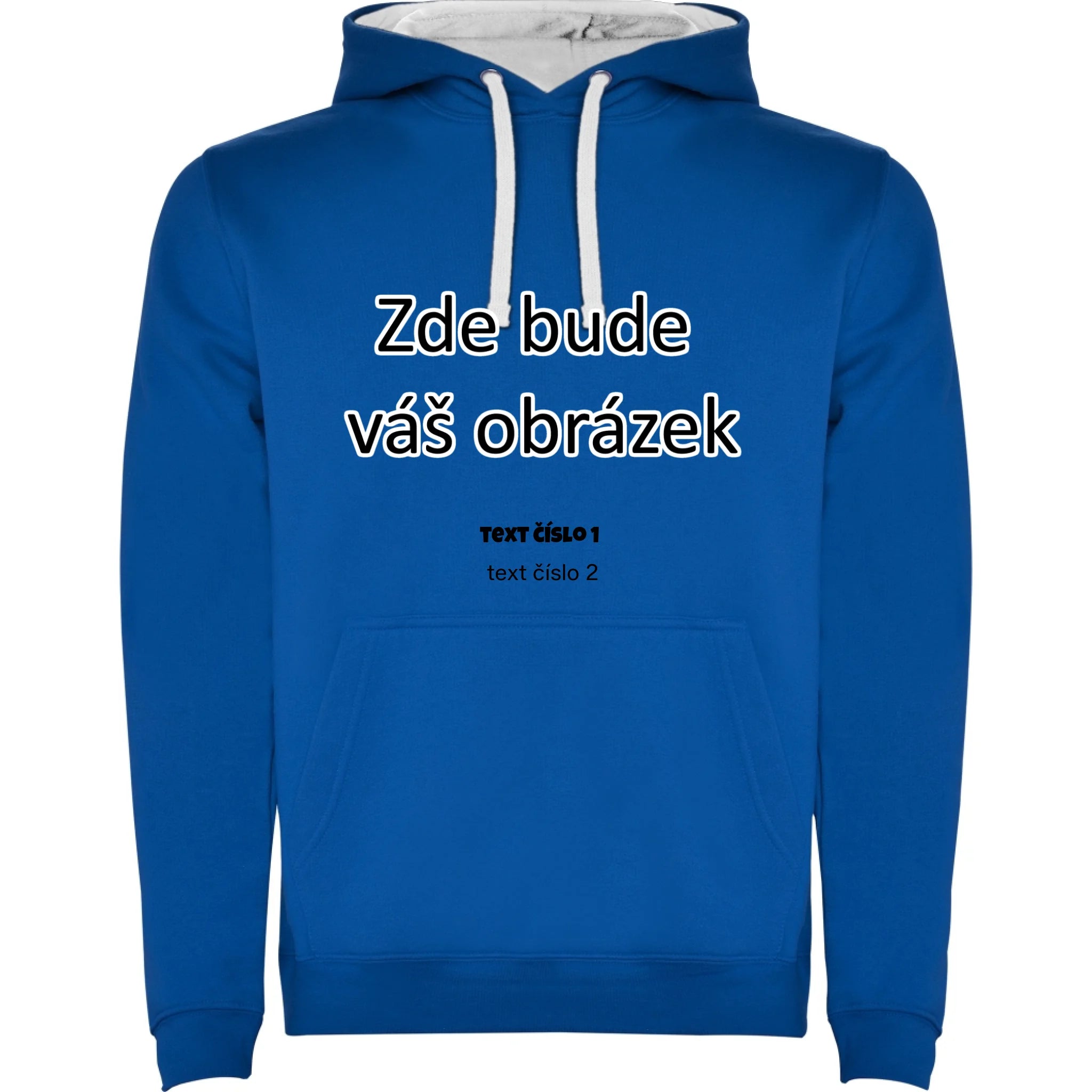 DĚTSKÁ MIKINA s kapucí s vaším motivem/fotkou potisk jen dopředu Modrá bílá
