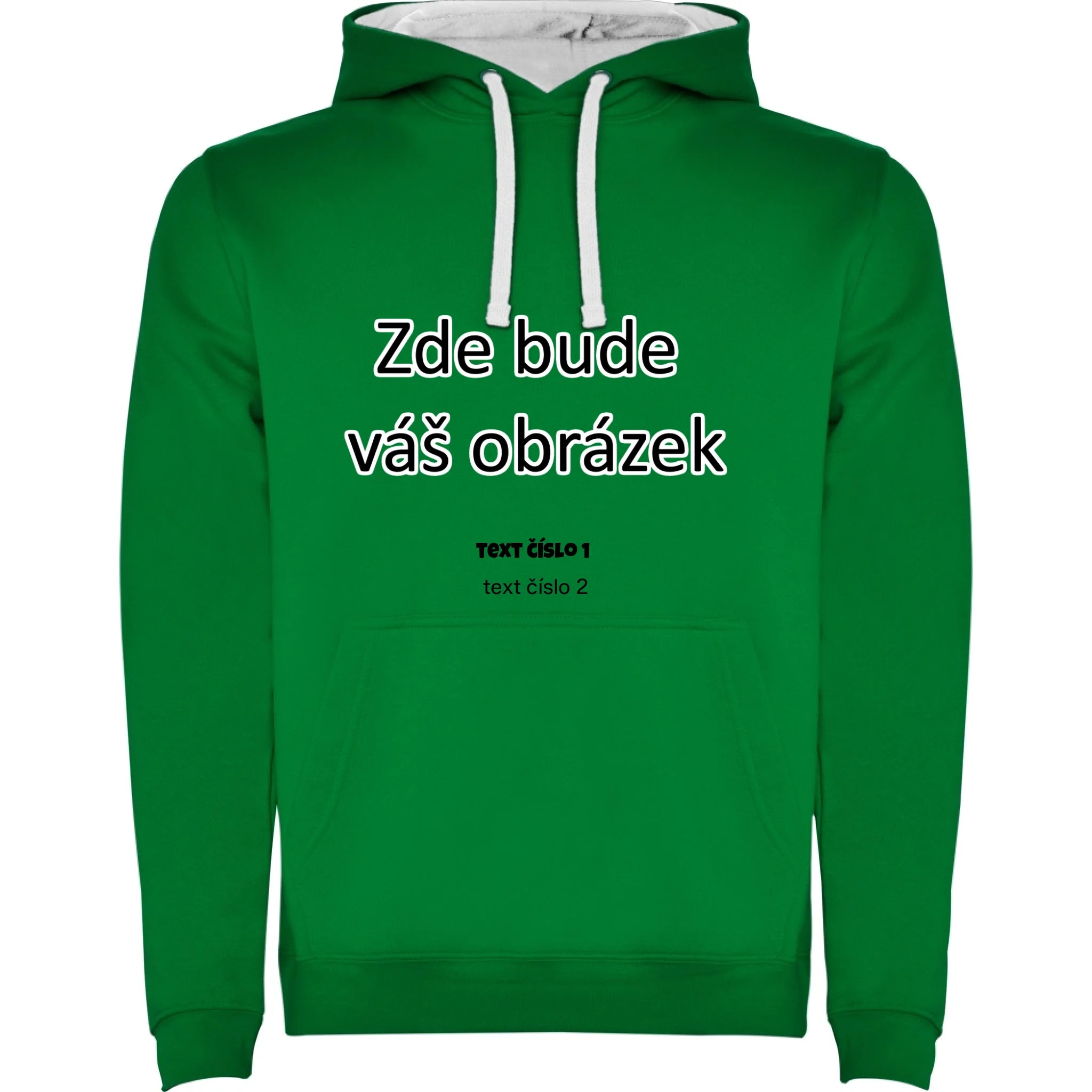 DĚTSKÁ MIKINA s kapucí s vaším motivem/fotkou potisk jen dopředu Sytě zelená bílá