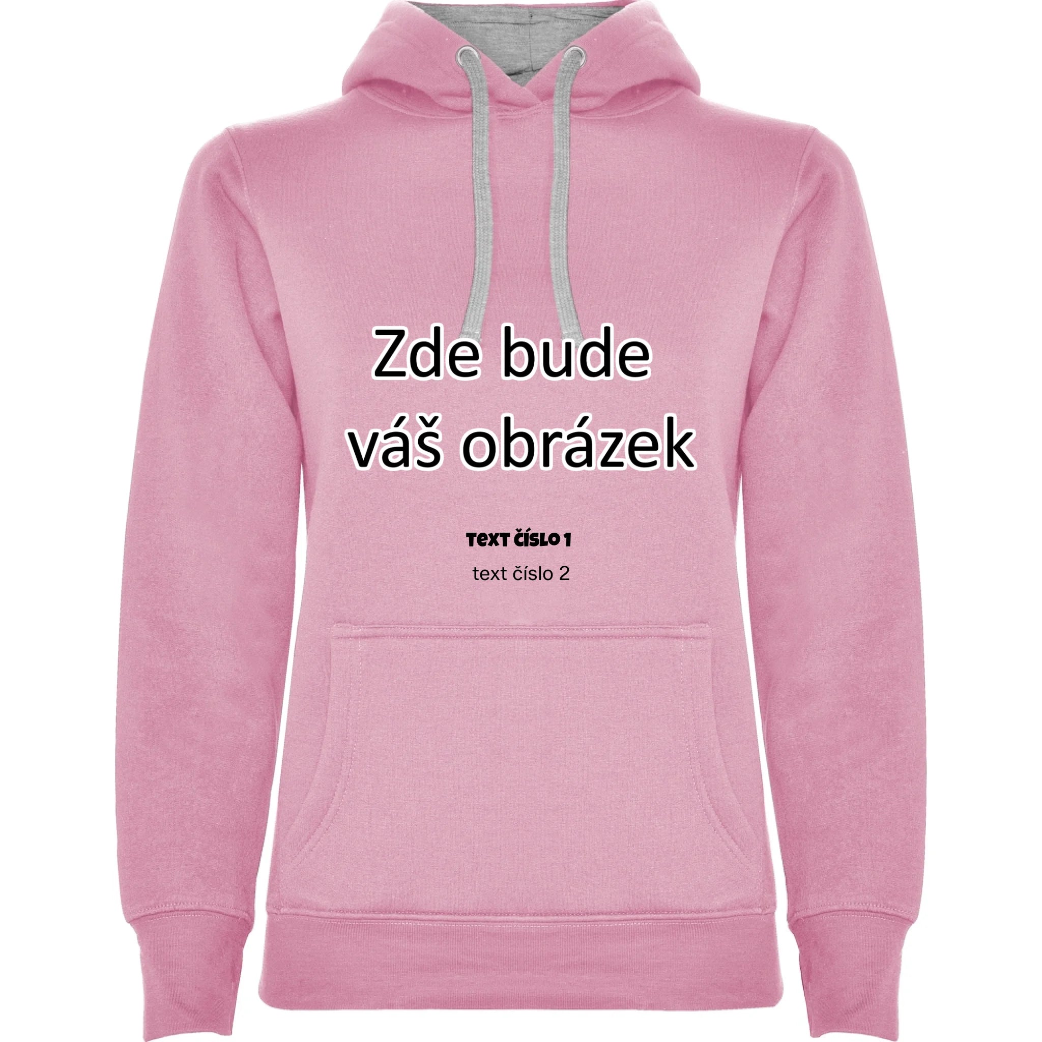 PÁNSKÁ / DÁMSKÁ / DĚTSKÁ mikina s kapucí týmová POTISK DOPŘEDU potisk dámská Růžová melír