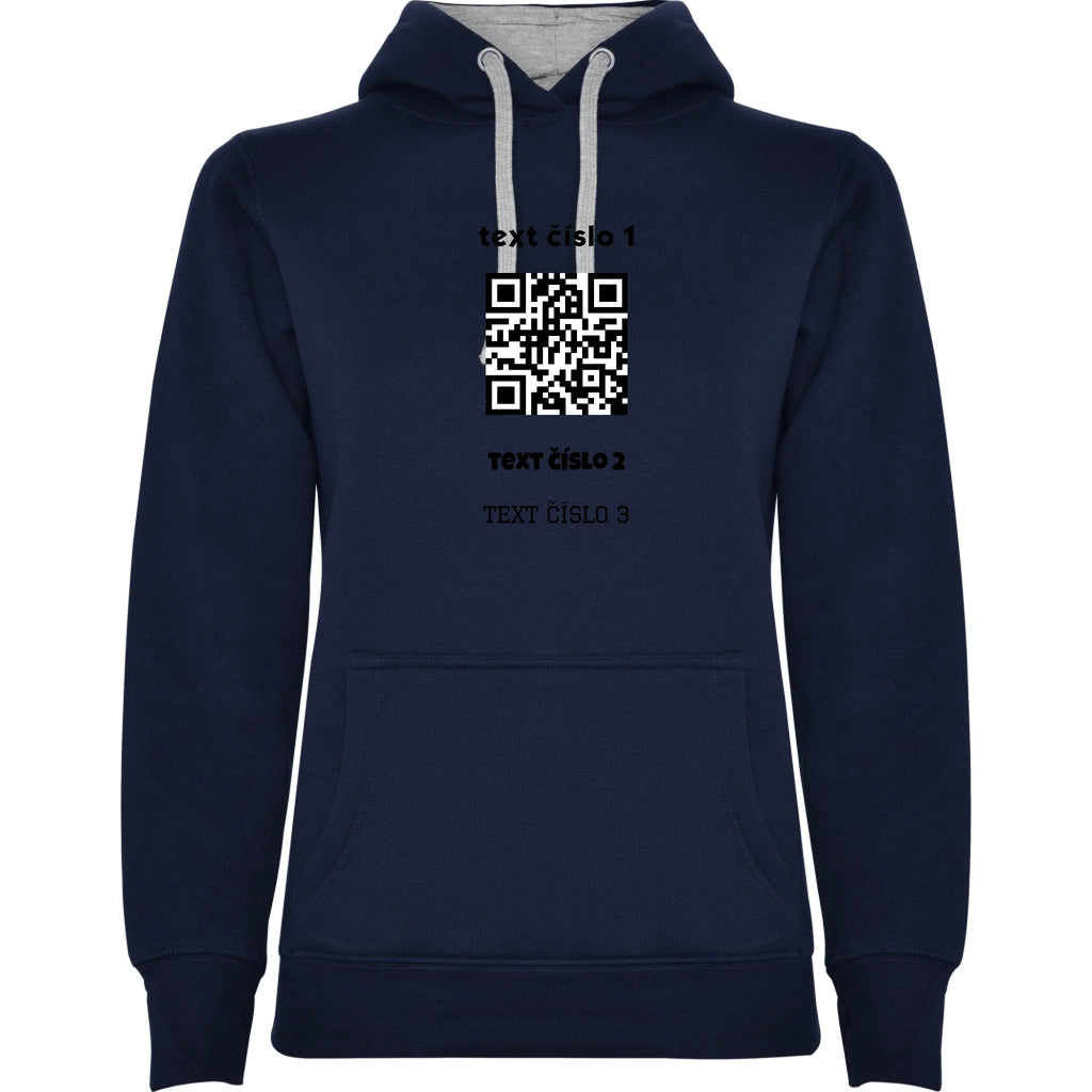 DÁMSKÁ MIKINA S KAPUCÍ s motivem QR KÓD (vložíte url adresu, můžete vložit vlastní texty)