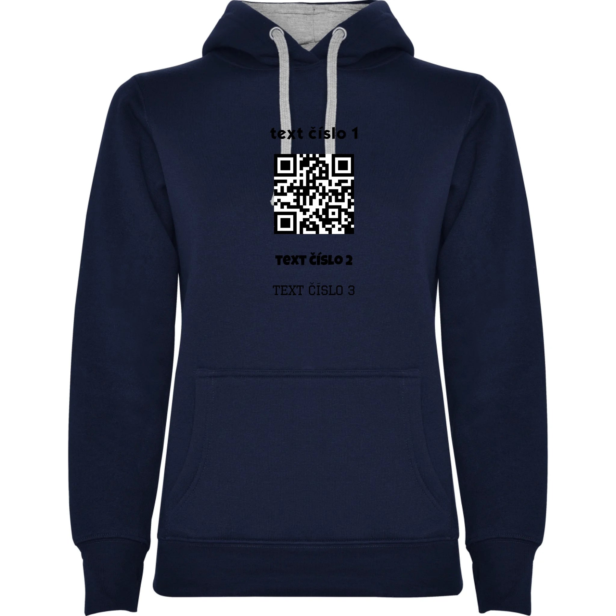 DÁMSKÁ MIKINA S KAPUCÍ s motivem QR KÓD (vložíte url adresu, můžete vložit vlastní texty)
