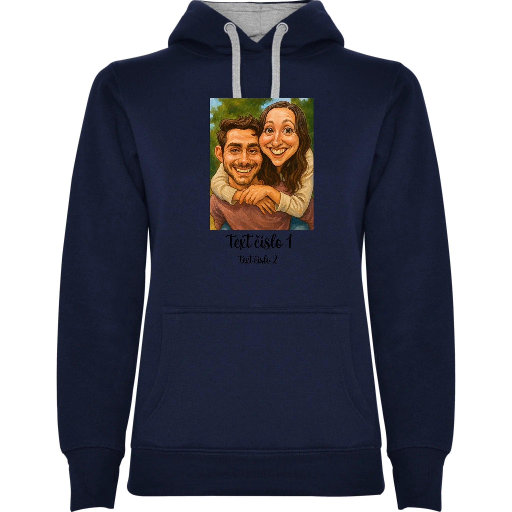 DÁMSKÁ MIKINA S KAPUCÍ s motivem KARIKATURA (vložíte fotku a texty)