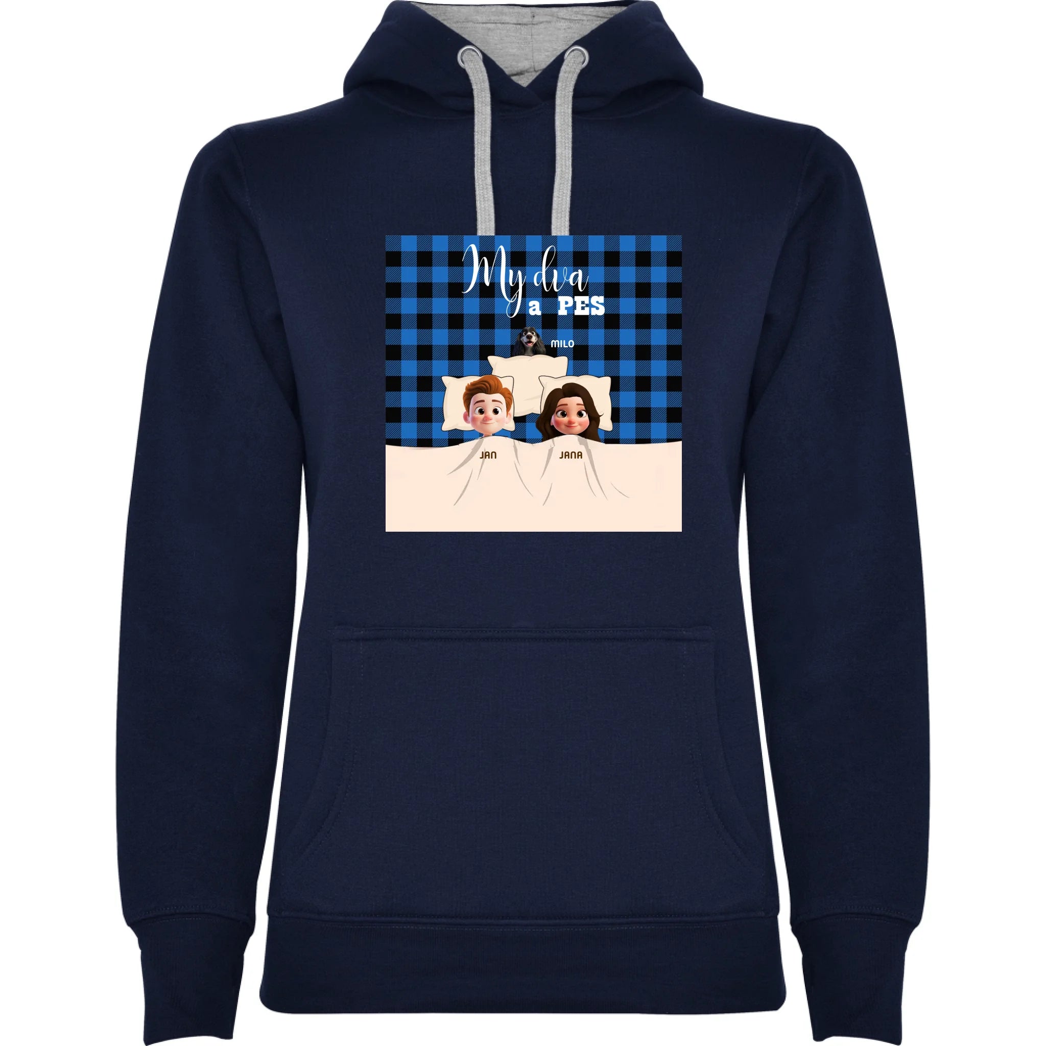 DÁMSKÁ MIKINA S KAPUCÍ s potiskem MY DVA A PES (přizpůsobte si motiv na míru)