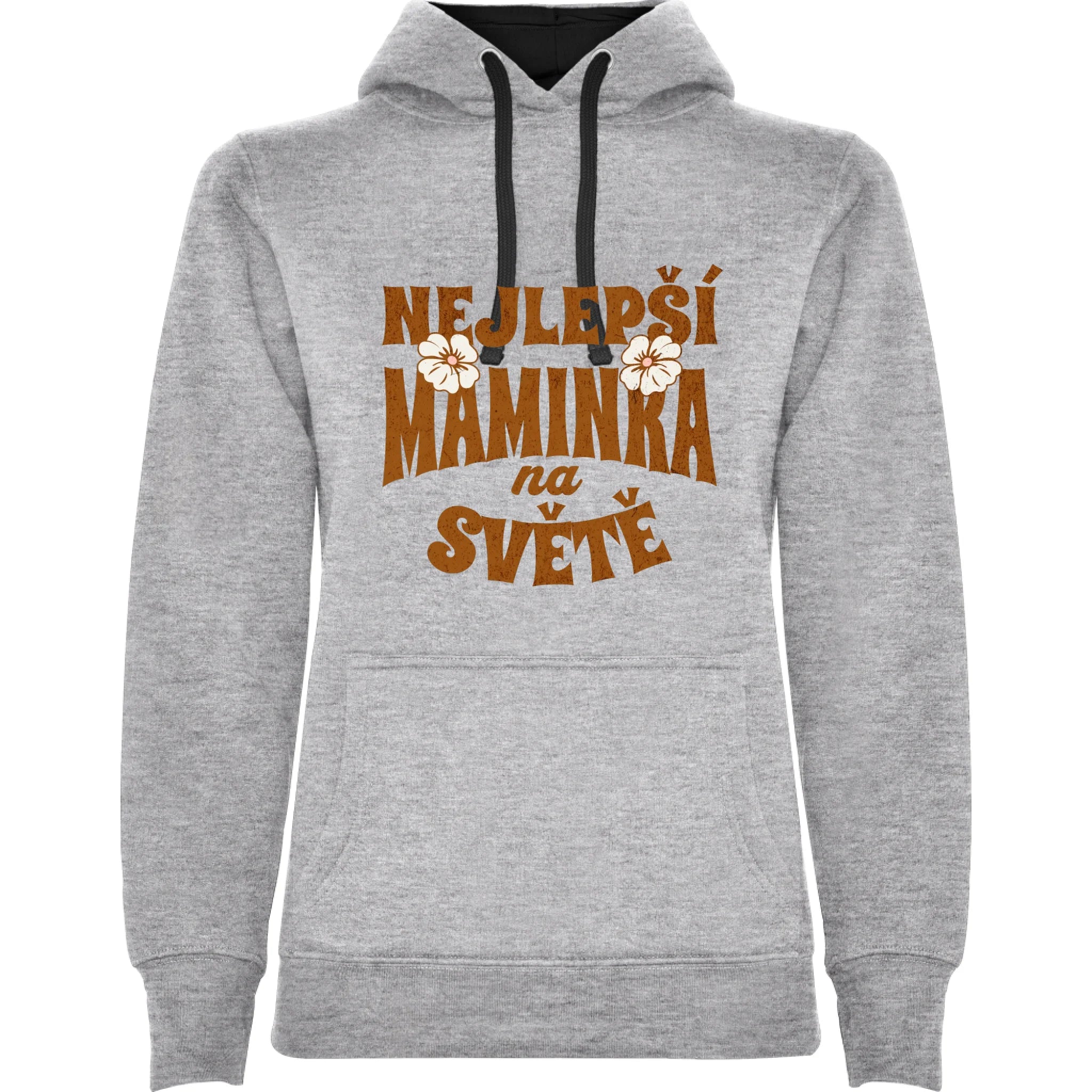 DÁMSKÁ MIKINA S KAPUCÍ s motivem NEJ MÁMA (výběr z 20+ potisků) potisk jen dopředu dámská mikina urban Melír černá