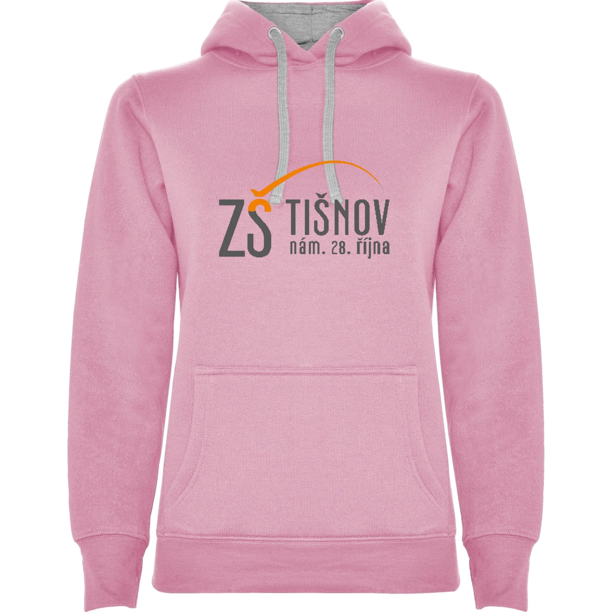 ZŠ Tišnov dámská mikina s kapucí potisk jen dopředu dámská mikina urban Růžová melír