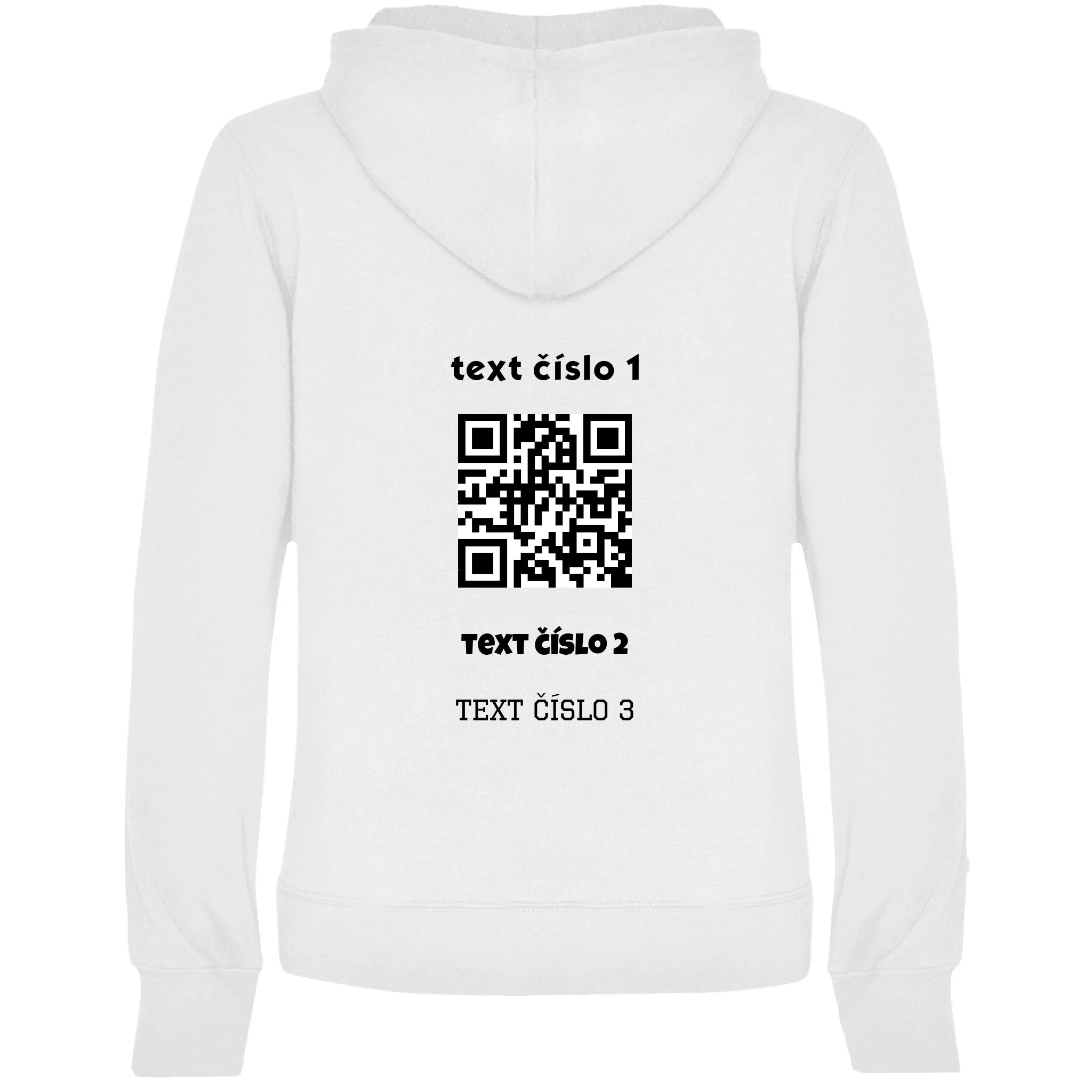 DÁMSKÁ MIKINA S KAPUCÍ s motivem QR KÓD (vložíte url adresu, můžete vložit vlastní texty) potisk jen na záda dámská mikina URBAN Bílá