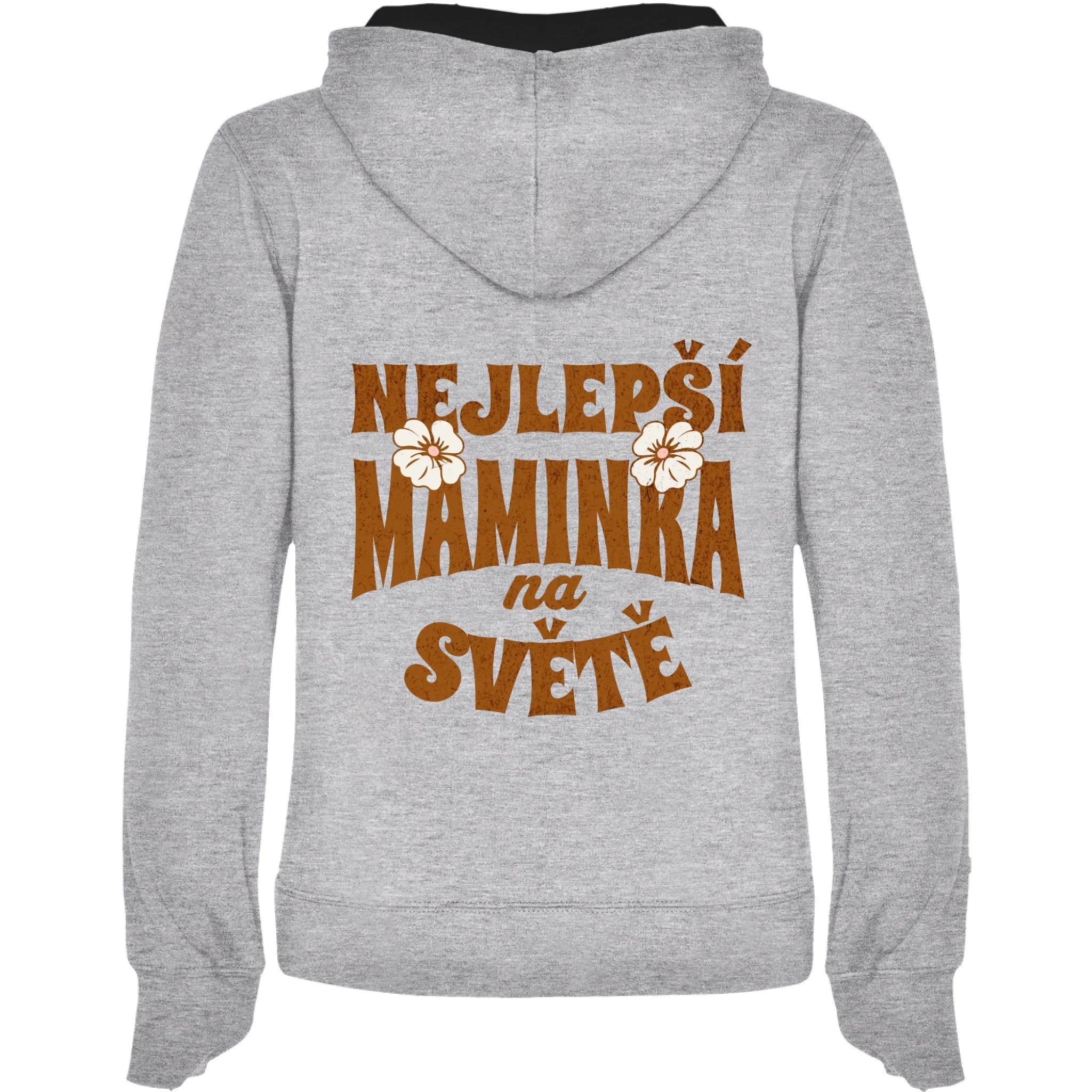 DÁMSKÁ MIKINA S KAPUCÍ s motivem NEJ MÁMA (výběr z 20+ potisků) potisk jen na záda dámská mikina URBAN Melír černá