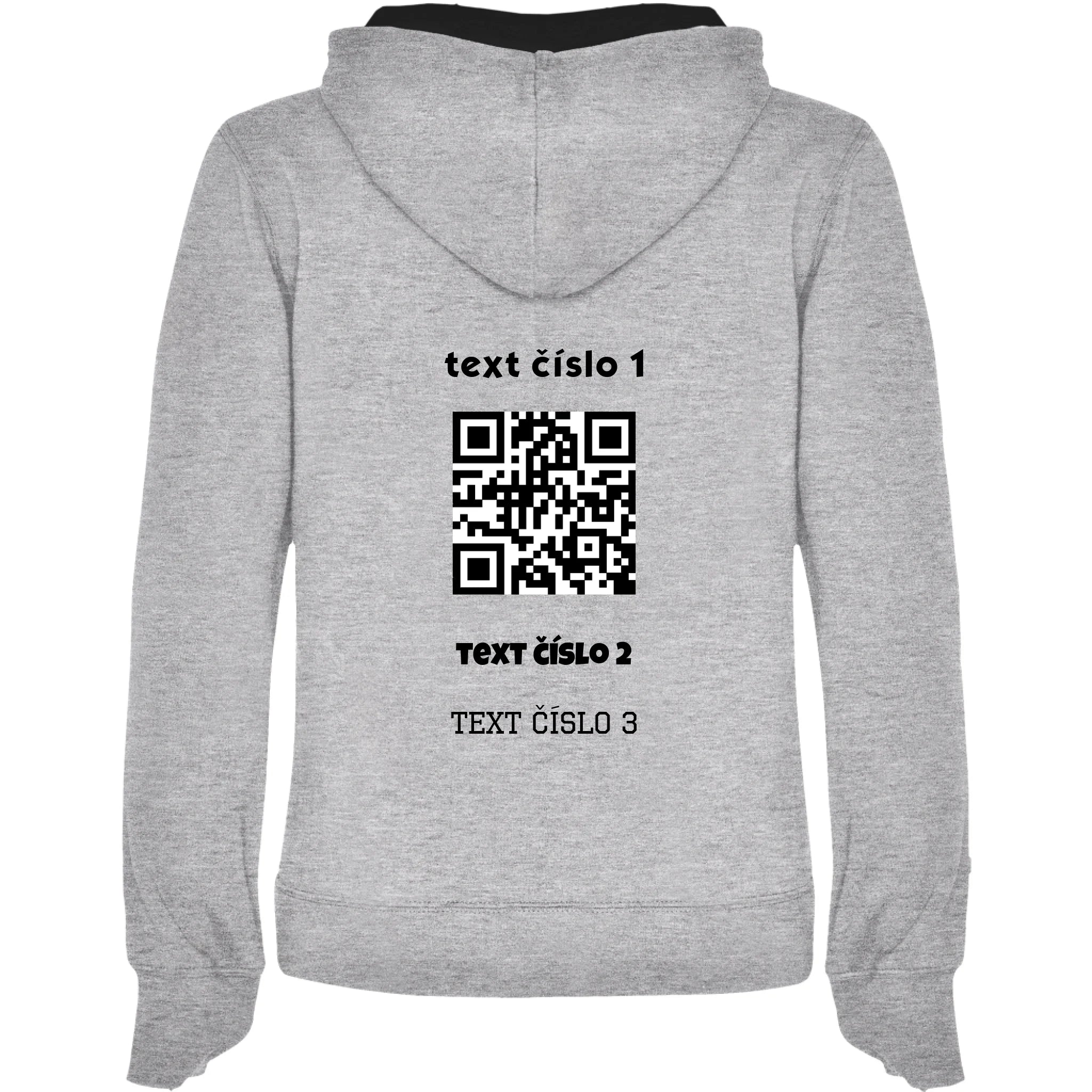 DÁMSKÁ MIKINA S KAPUCÍ s motivem QR KÓD (vložíte url adresu, můžete vložit vlastní texty) potisk jen na záda dámská mikina URBAN Melír černá