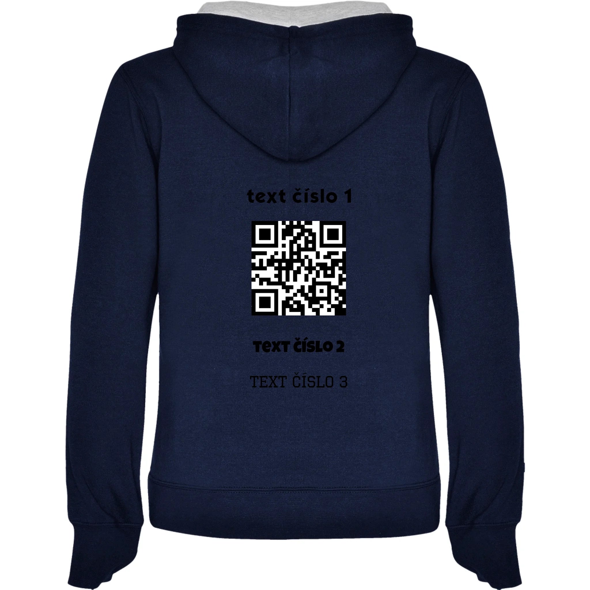 DÁMSKÁ MIKINA S KAPUCÍ s motivem QR KÓD (vložíte url adresu, můžete vložit vlastní texty)
