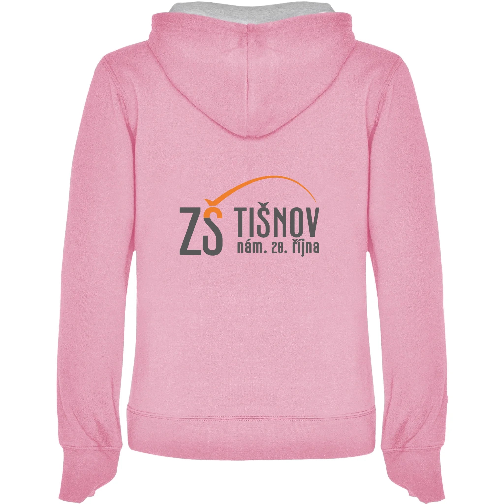 ZŠ Tišnov dámská mikina s kapucí potisk jen na záda dámská mikina URBAN Růžová melír