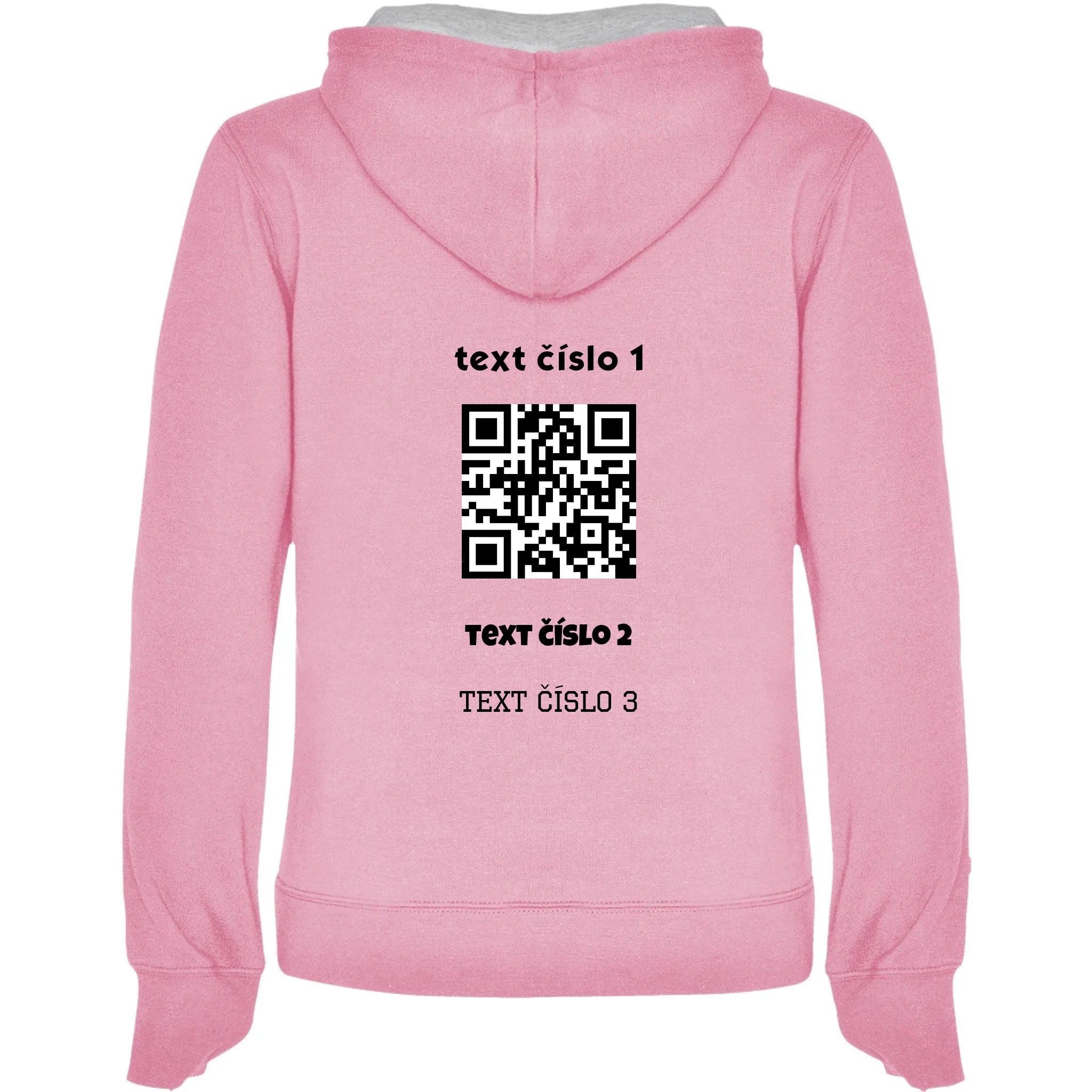 DÁMSKÁ MIKINA S KAPUCÍ s motivem QR KÓD (vložíte url adresu, můžete vložit vlastní texty) potisk jen na záda dámská mikina URBAN Růžová melír