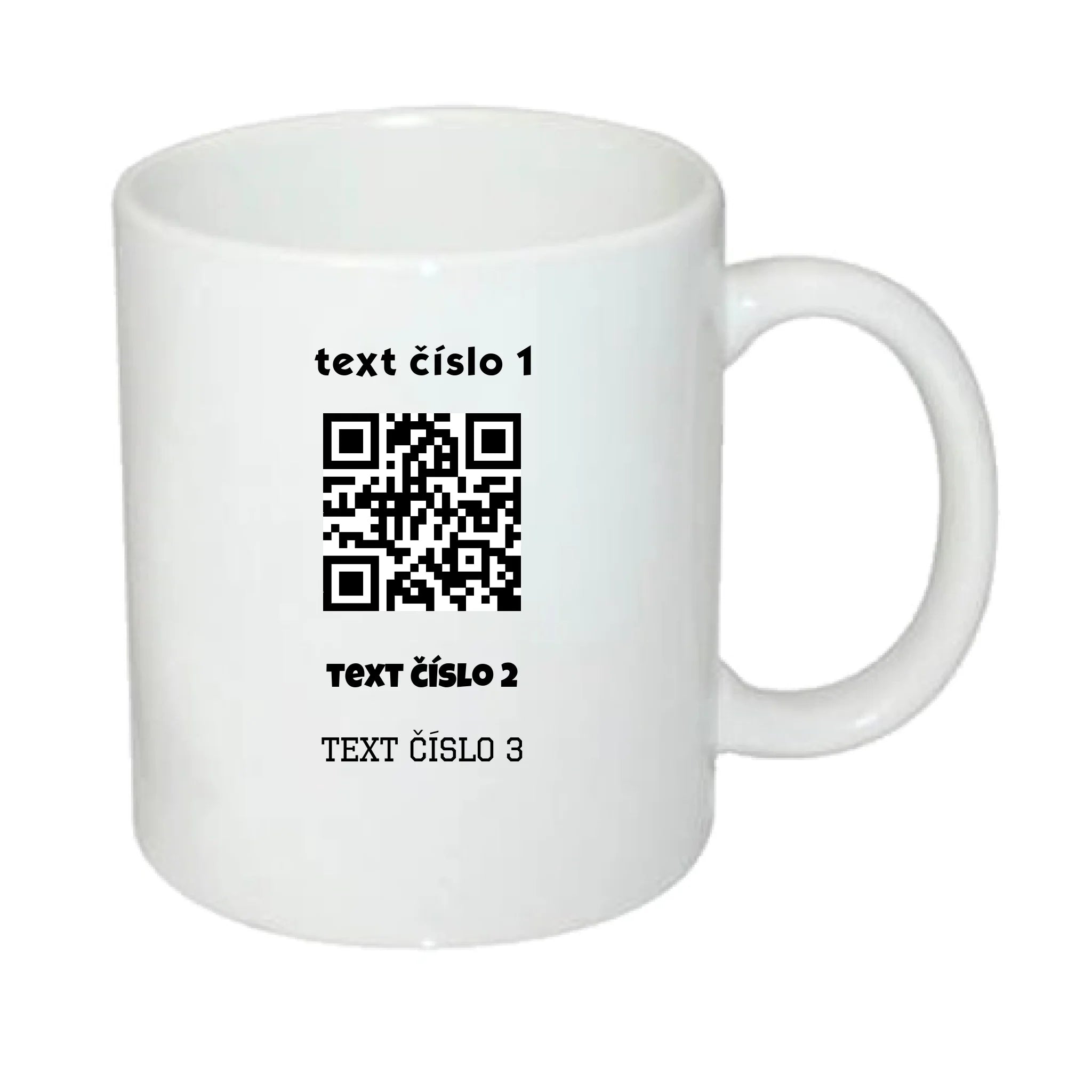 HRNÍČEK s motivem QR KÓD (vložíte url adresu, můžete vložit vlastní texty) potisk jen dopředu hrníček Bílý 330 ml