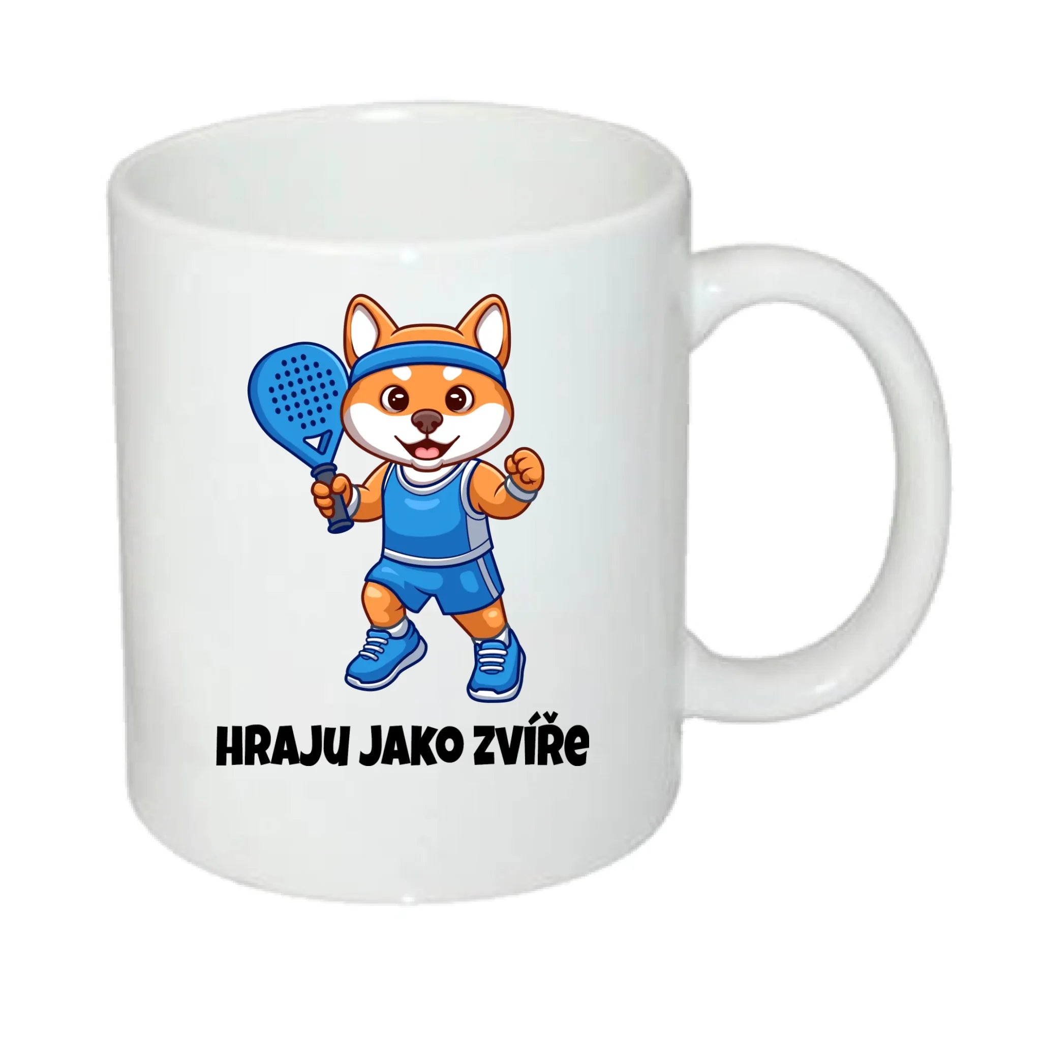 HRNÍČEK s motivem PADEL HRAJU JAKO ZVÍŘE (výběr ze 3 potisků) potisk jen dopředu hrníček Bílý 330 ml