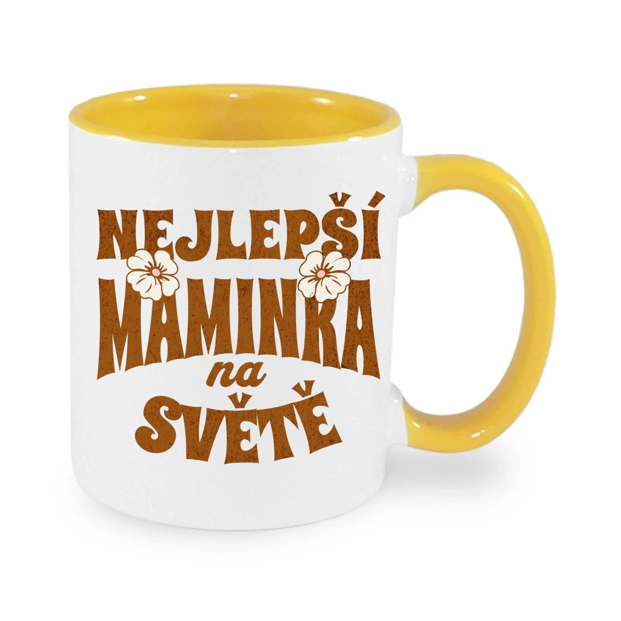 HRNÍČEK s motivem NEJ MÁMA (výběr z 20+ potisků) potisk jen dopředu hrníček Bílá žlutá 330 ml