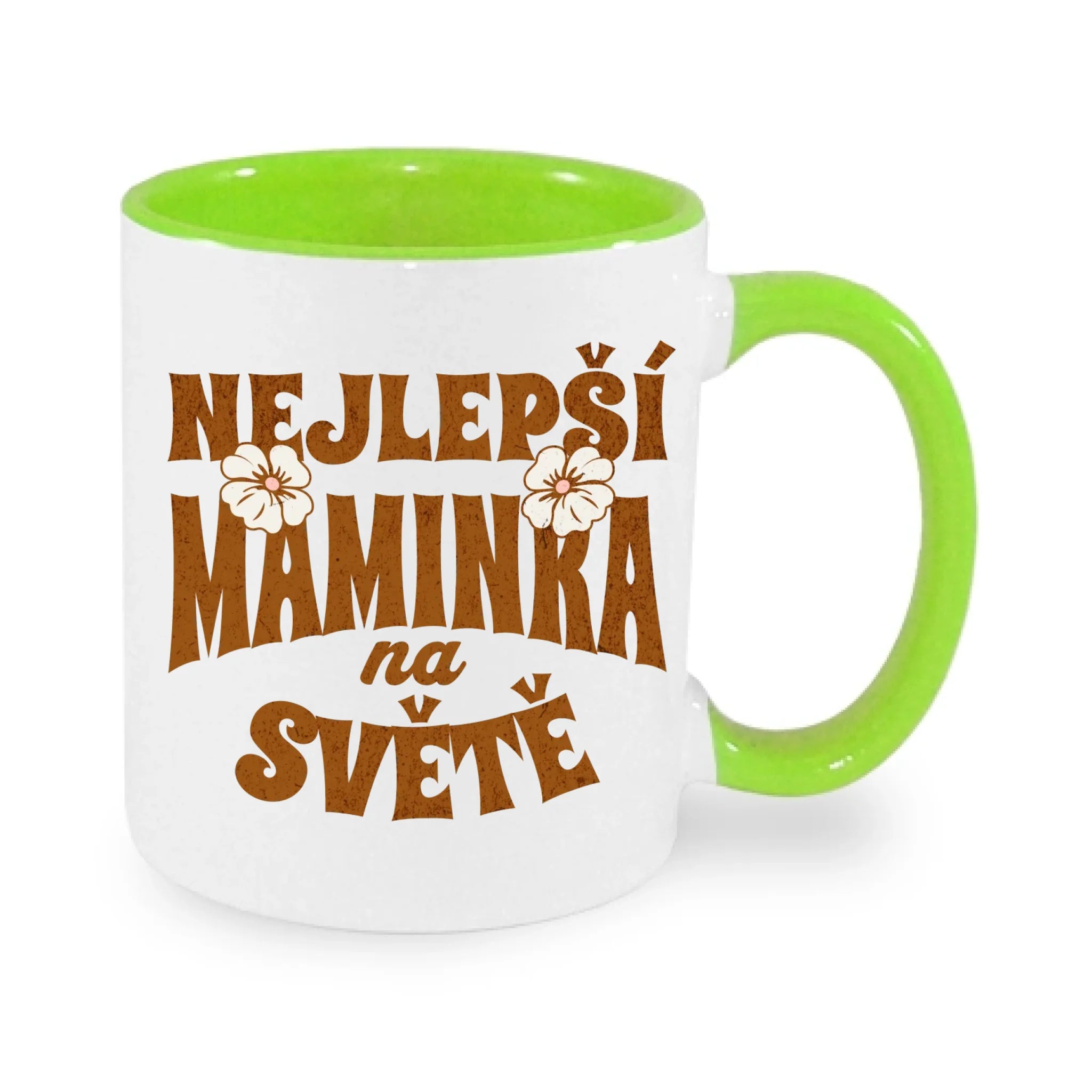 HRNÍČEK s motivem NEJ MÁMA (výběr z 20+ potisků) potisk jen dopředu hrníček Bílá zelená 330 ml