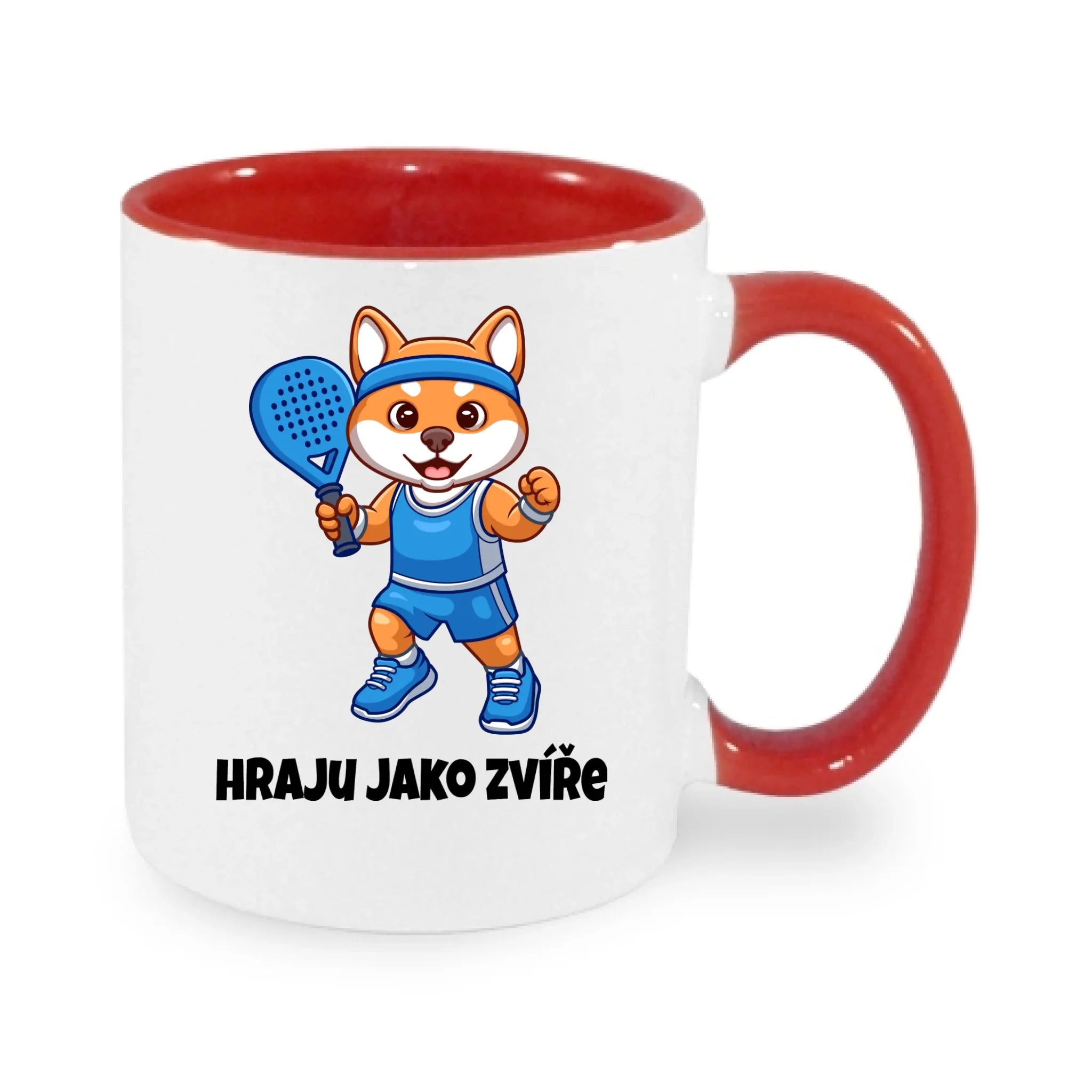 HRNÍČEK s motivem PADEL HRAJU JAKO ZVÍŘE (výběr ze 3 potisků) potisk jen dopředu hrníček Bílá červená 330 ml