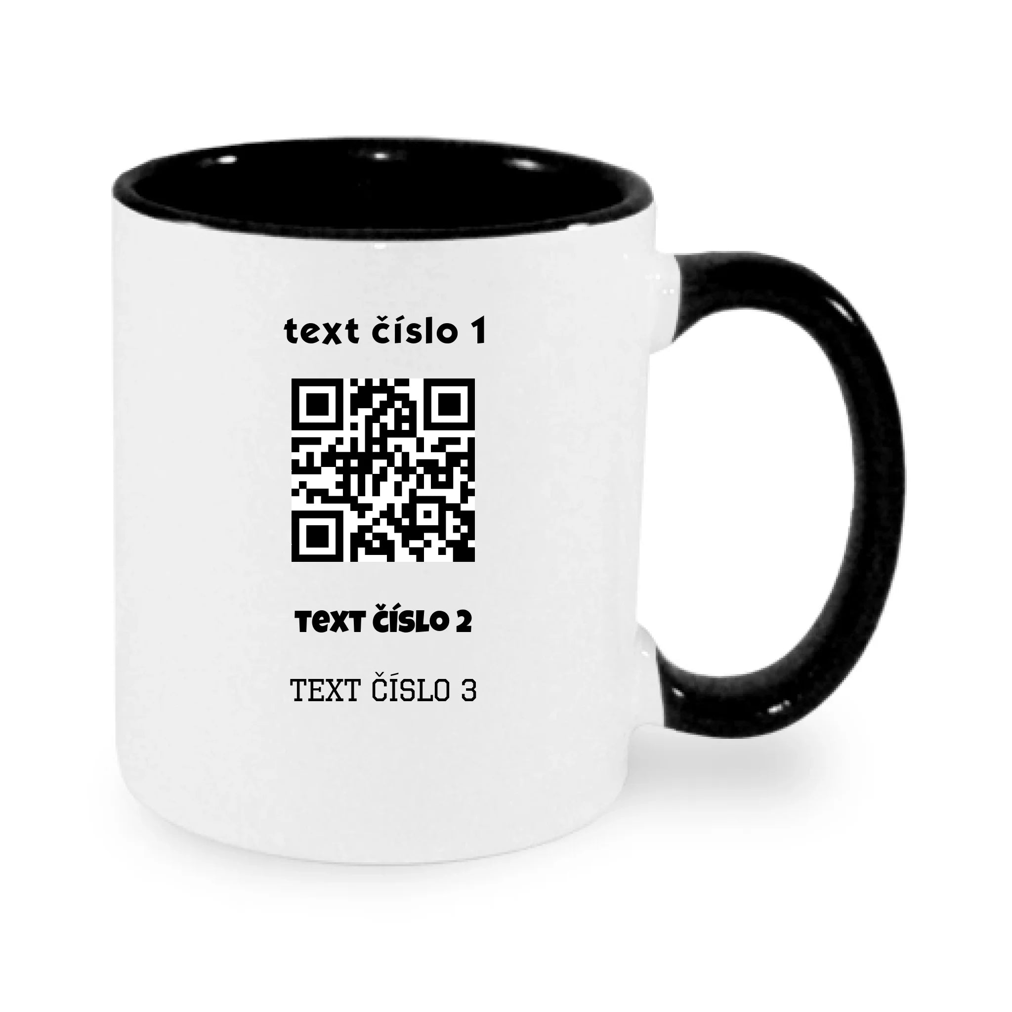HRNÍČEK s motivem QR KÓD (vložíte url adresu, můžete vložit vlastní texty) potisk jen dopředu hrníček Bílá černá 330 ml