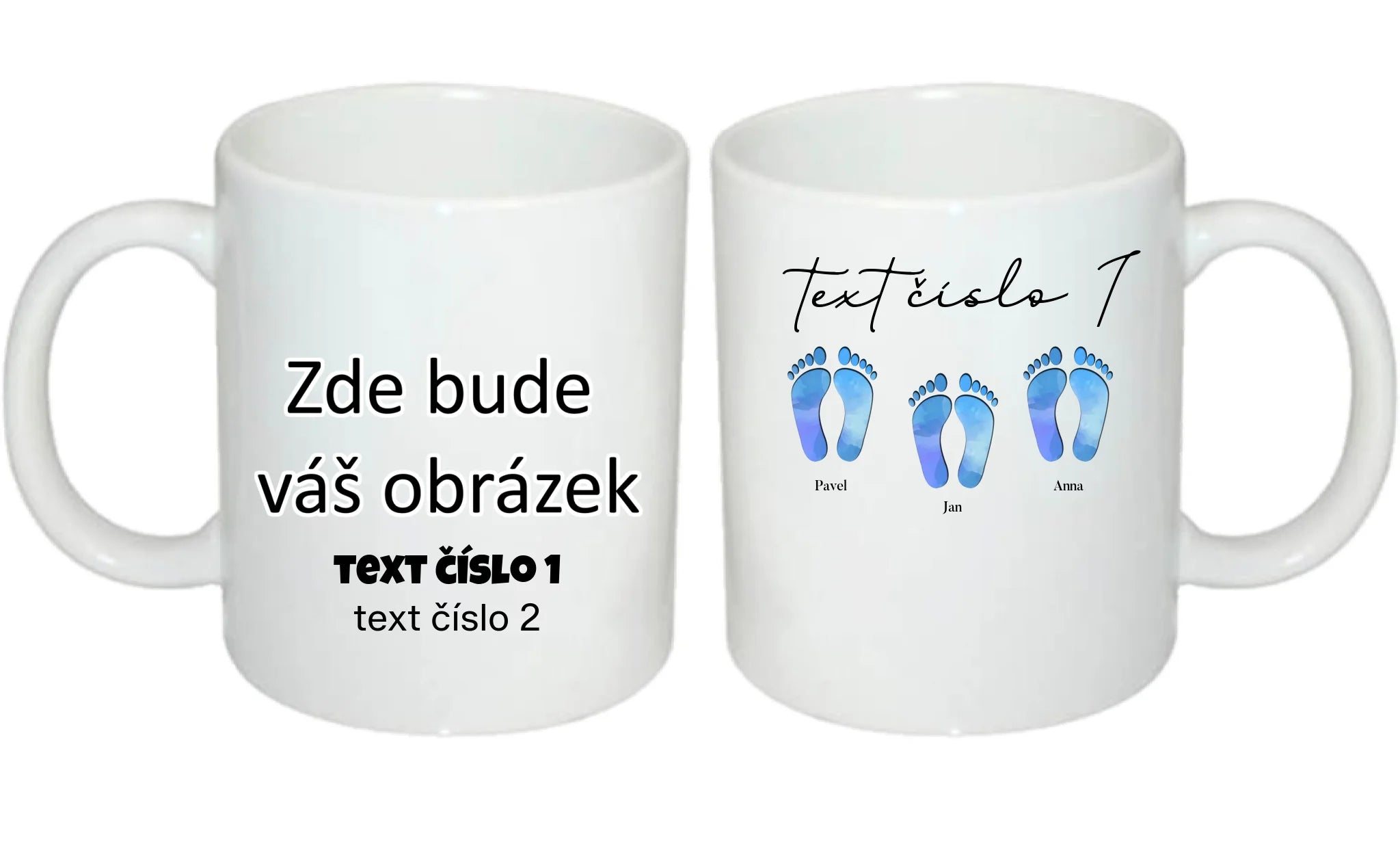 HRNÍČEK s motivem NAŠE STOPY (vložíte jména) oboustranný potisk hrníček Bílý 330 ml