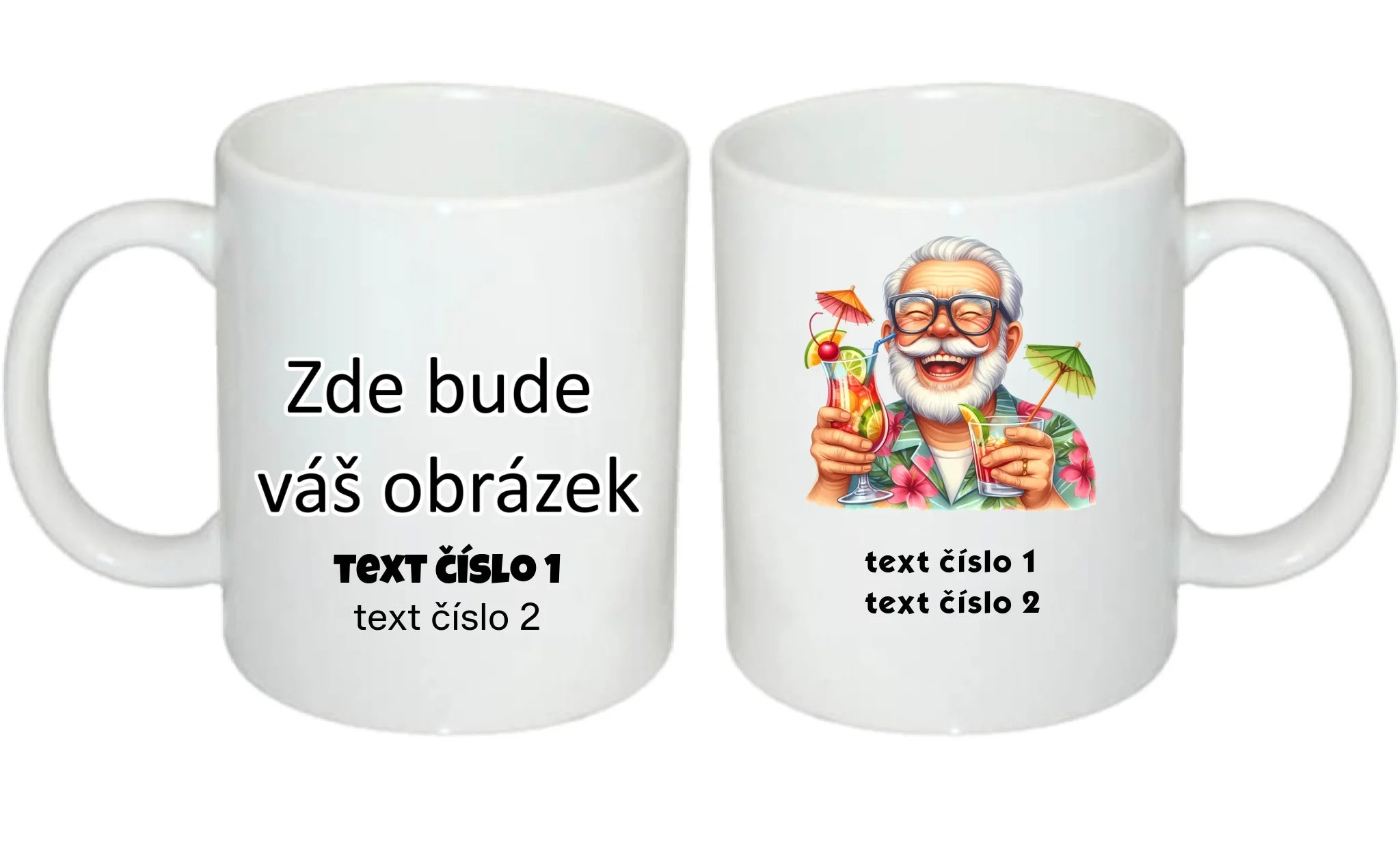 HRNÍČEK s motivem DĚDEČEK (výběr z 10+ obrázků, možnost doplnit vlastní texty) oboustranný potisk hrníček Bílý 330 ml