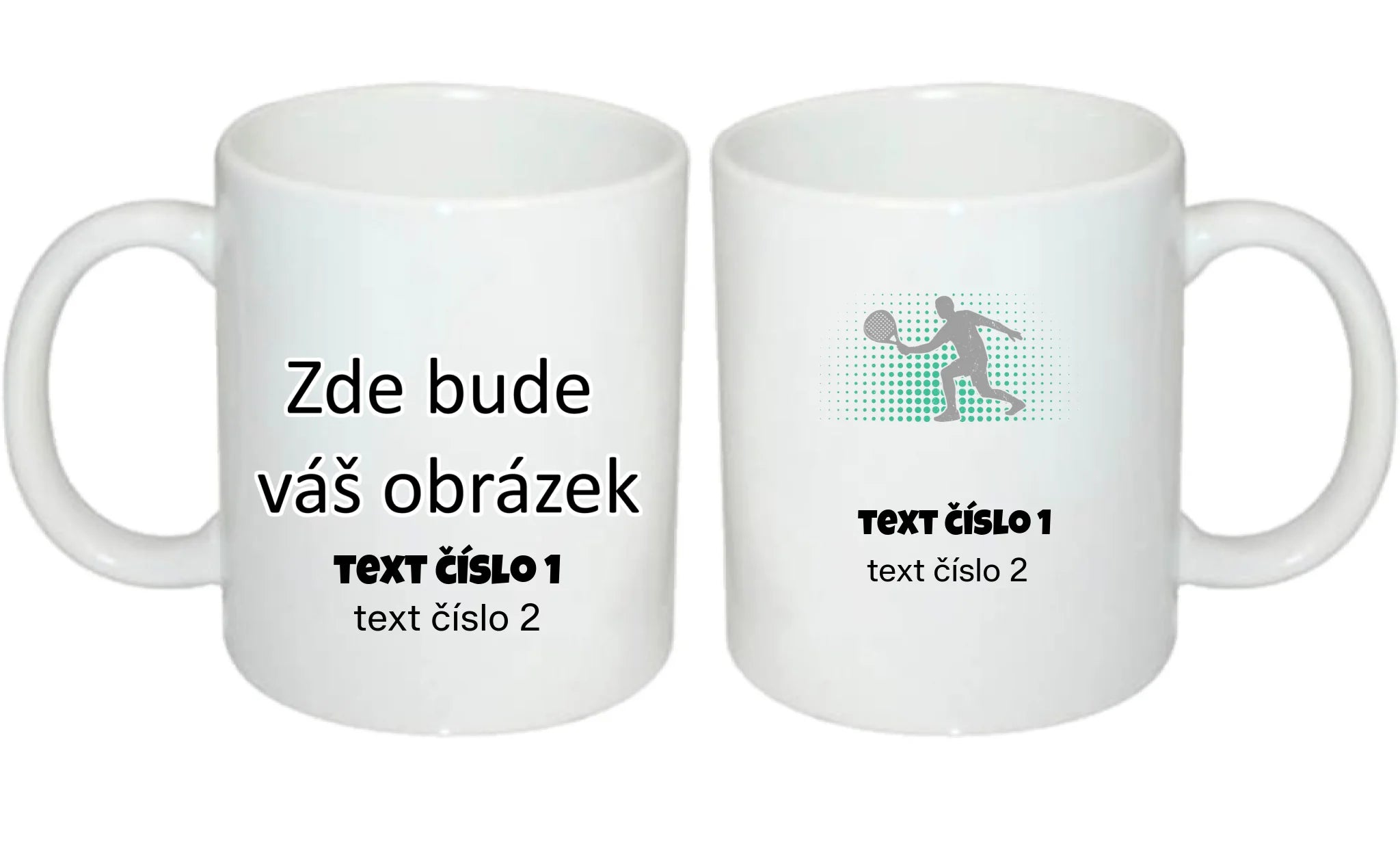 HRNÍČEK s motivem PADEL (výběr z 10+ obrázků, možnost doplnit vlastní texty) oboustranný potisk hrníček Bílý 330 ml