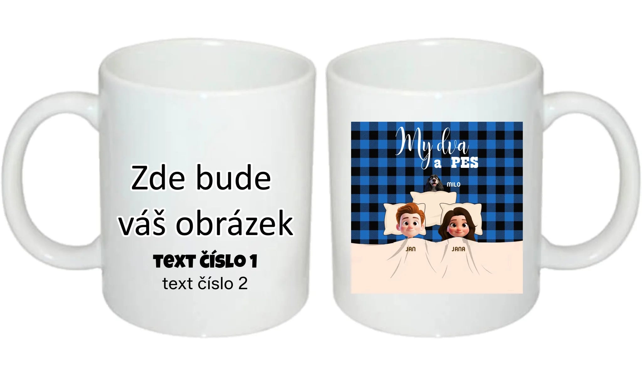 HRNÍČEK s potiskem MY DVA A PES (přizpůsobte si motiv na míru) oboustranný potisk hrníček Bílý 330 ml