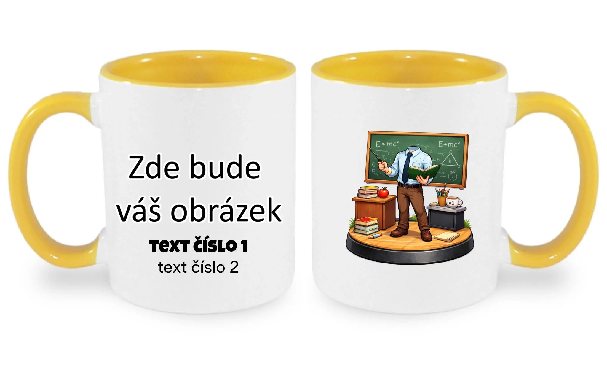 HRNÍČEK s motivem UČITEL / UČITELKA (vložíte portrétní foto) oboustranný potisk hrníček Bílá žlutá 330 ml