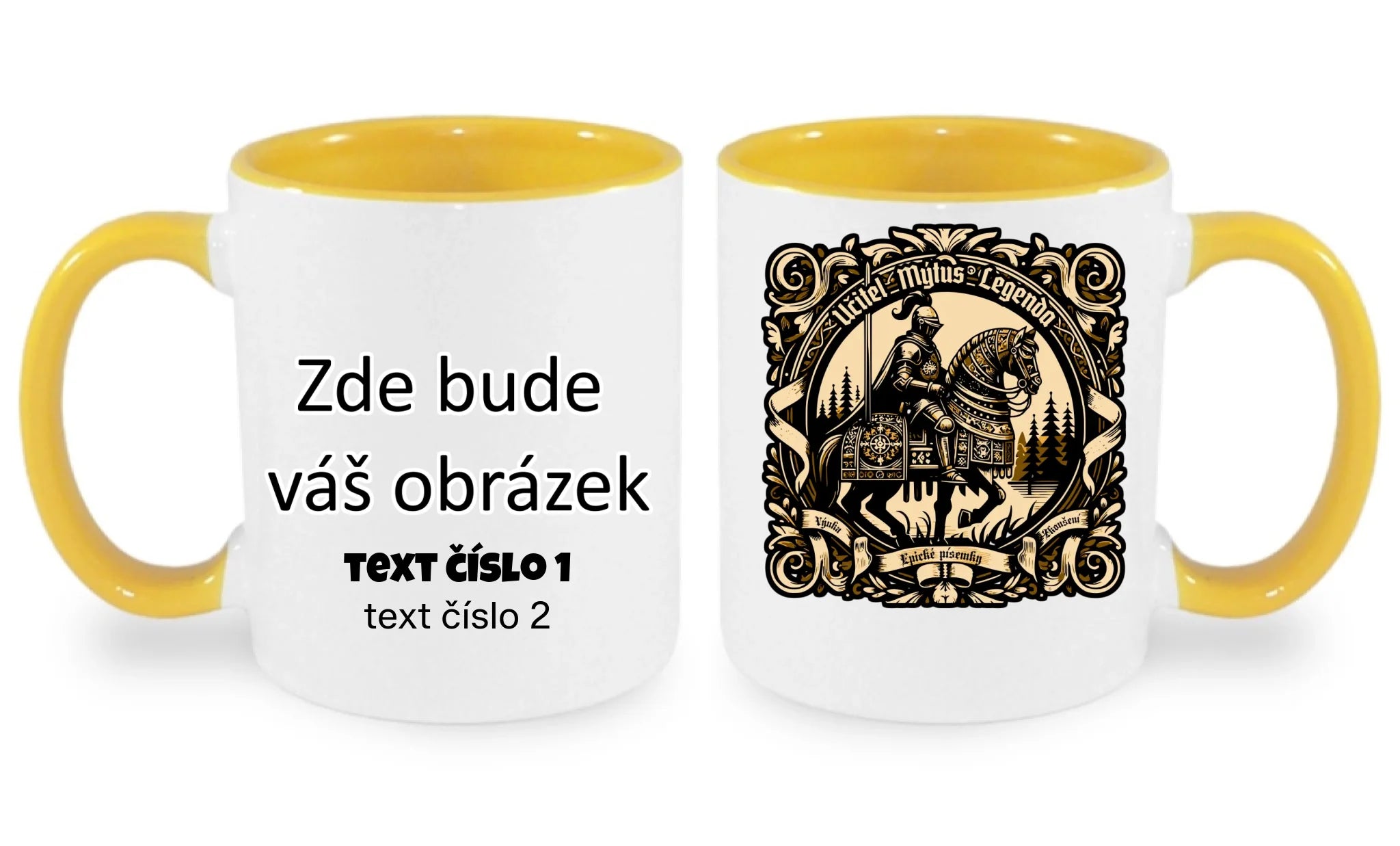 HRNÍČEK s motivem UČITEL (výběr z 20+ potisků) oboustranný potisk hrníček Bílá žlutá 330 ml