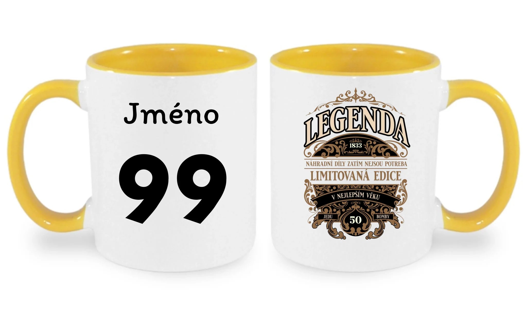 HRNÍČEK s motivem NAROZENINY LEGENDA oboustranný potisk hrníček Bílá žlutá 330 ml