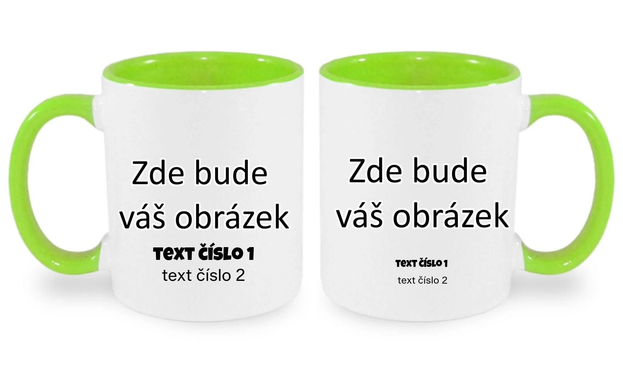 HRNÍČEK BAREVNÝ s vaším motivem/fotkou oboustranný potisk hrníček Bílá zelená 330 ml