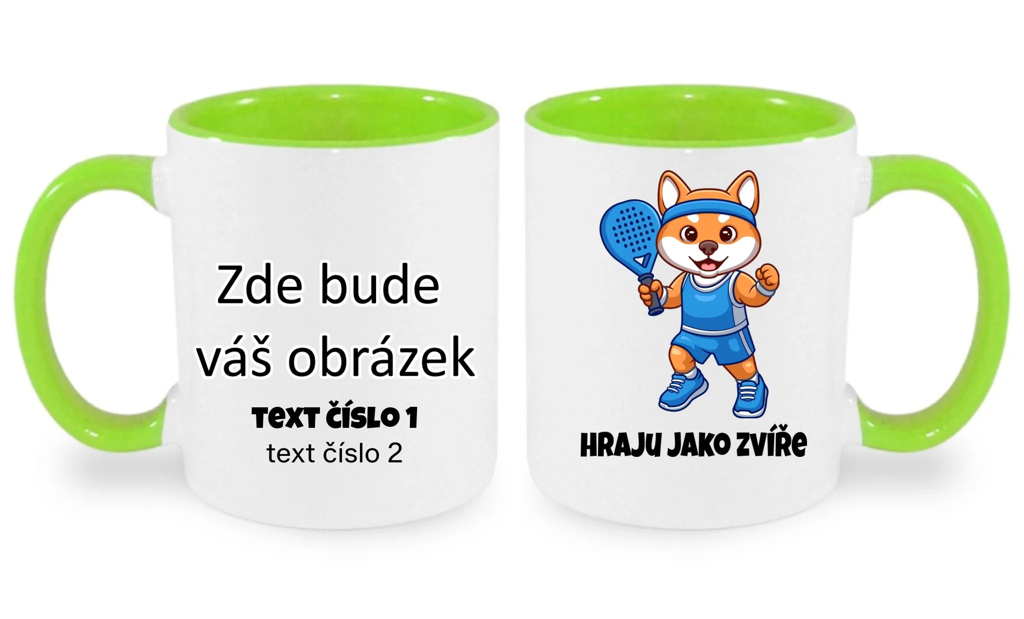 HRNÍČEK s motivem PADEL HRAJU JAKO ZVÍŘE (výběr ze 3 potisků) oboustranný potisk hrníček Bílá zelená 330 ml