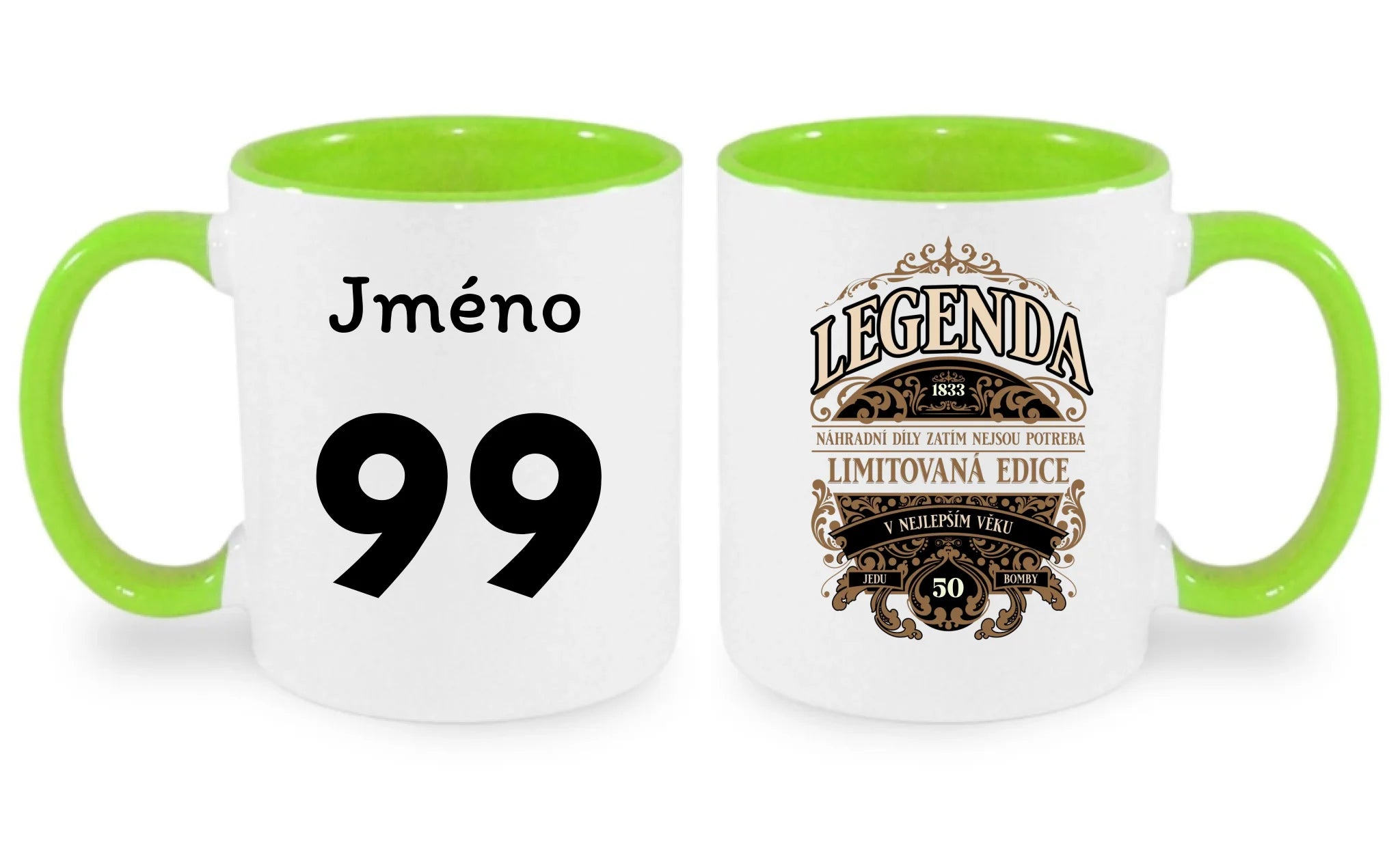 HRNÍČEK s motivem NAROZENINY LEGENDA oboustranný potisk hrníček Bílá zelená 330 ml