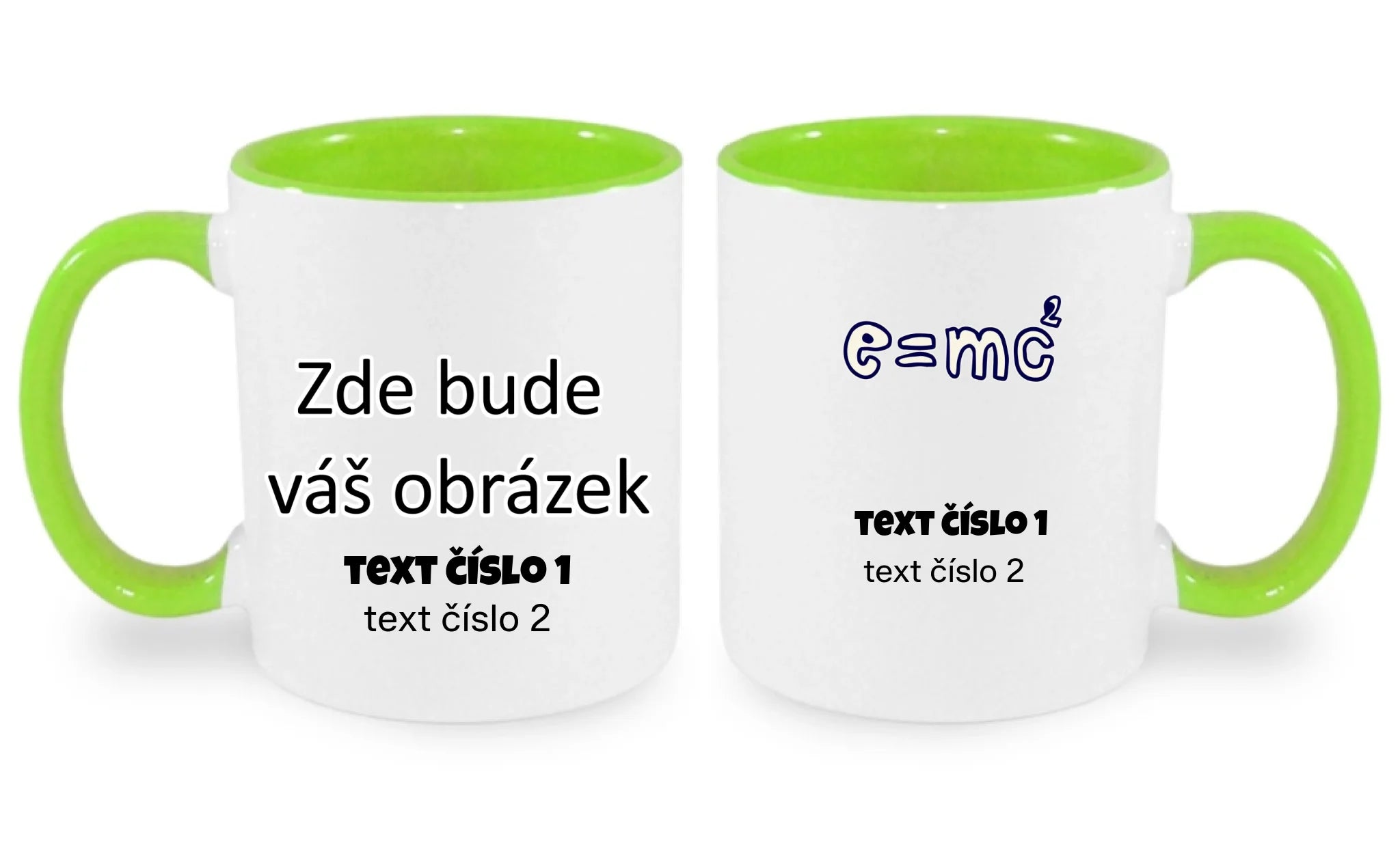 HRNÍČEK s motivem UČITEL (výběr z 10+ obrázků, možnost doplnit vlastní texty) oboustranný potisk hrníček Bílá zelená 330 ml