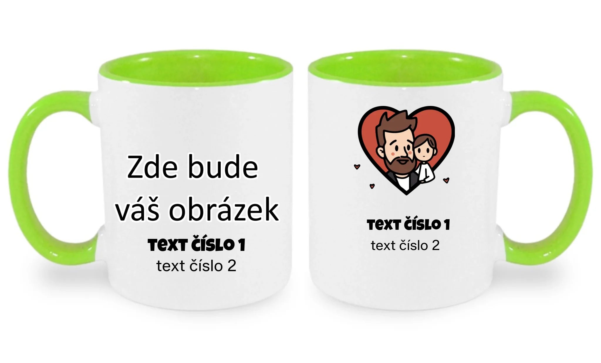 HRNÍČEK s motivem NEJ TÁTA (výběr z 10+ obrázků, možnost doplnit vlastní texty) oboustranný potisk hrníček Bílá zelená 330 ml