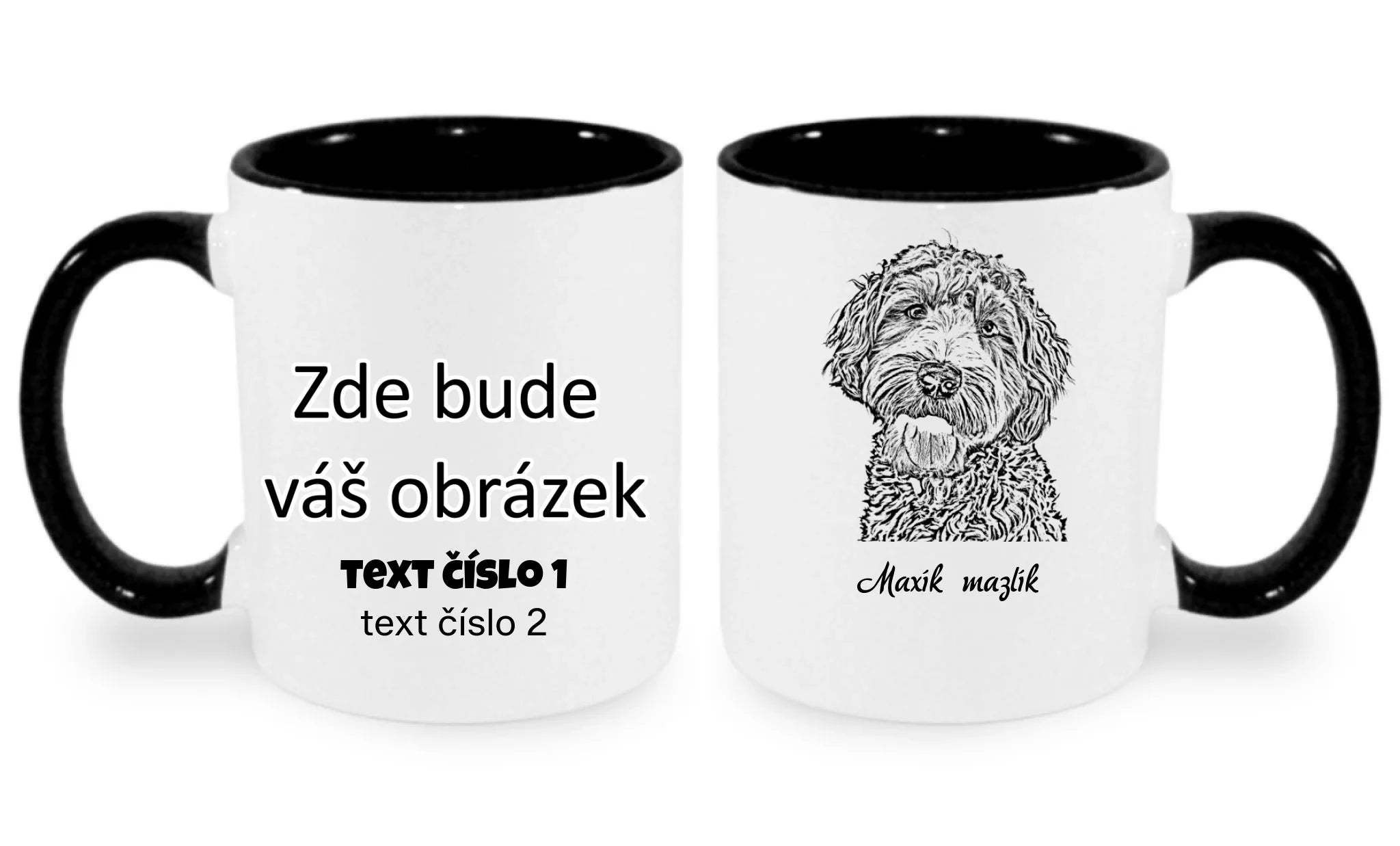 HRNÍČEK s potiskem KRESBA ZVÍŘÁTKA (vložíte fotku a necháte upravit) oboustranný potisk hrníček Bílá černá 330 ml
