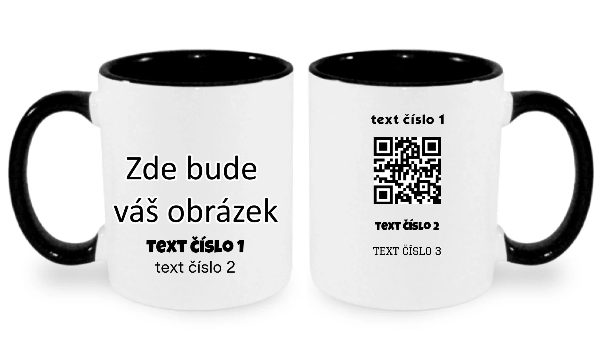 HRNÍČEK s motivem QR KÓD (vložíte url adresu, můžete vložit vlastní texty) oboustranný potisk hrníček Bílá černá 330 ml