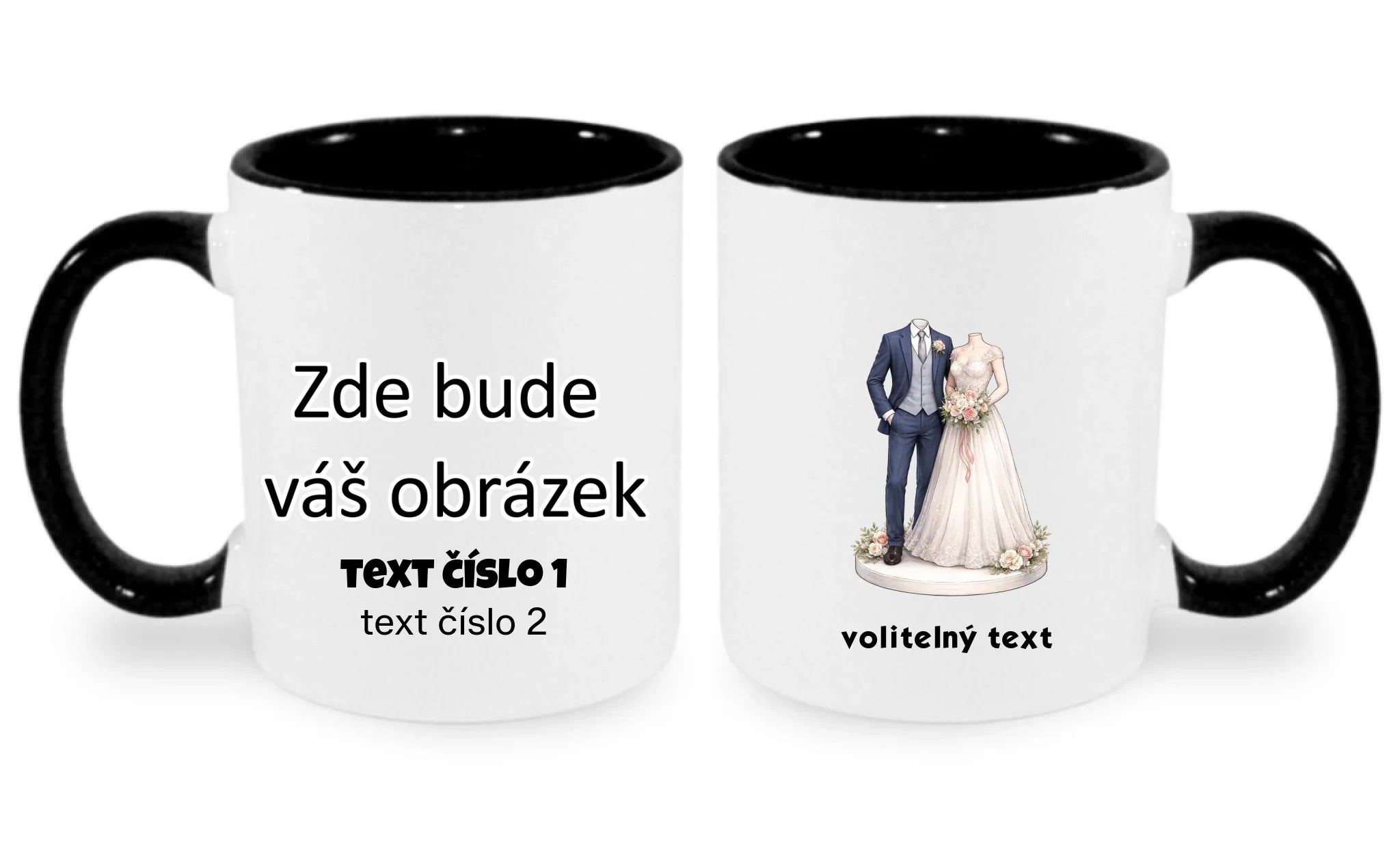 HRNÍČEK s motivem NOVOMANŽELÉ (vložíte foto) oboustranný potisk hrníček Bílá černá 330 ml