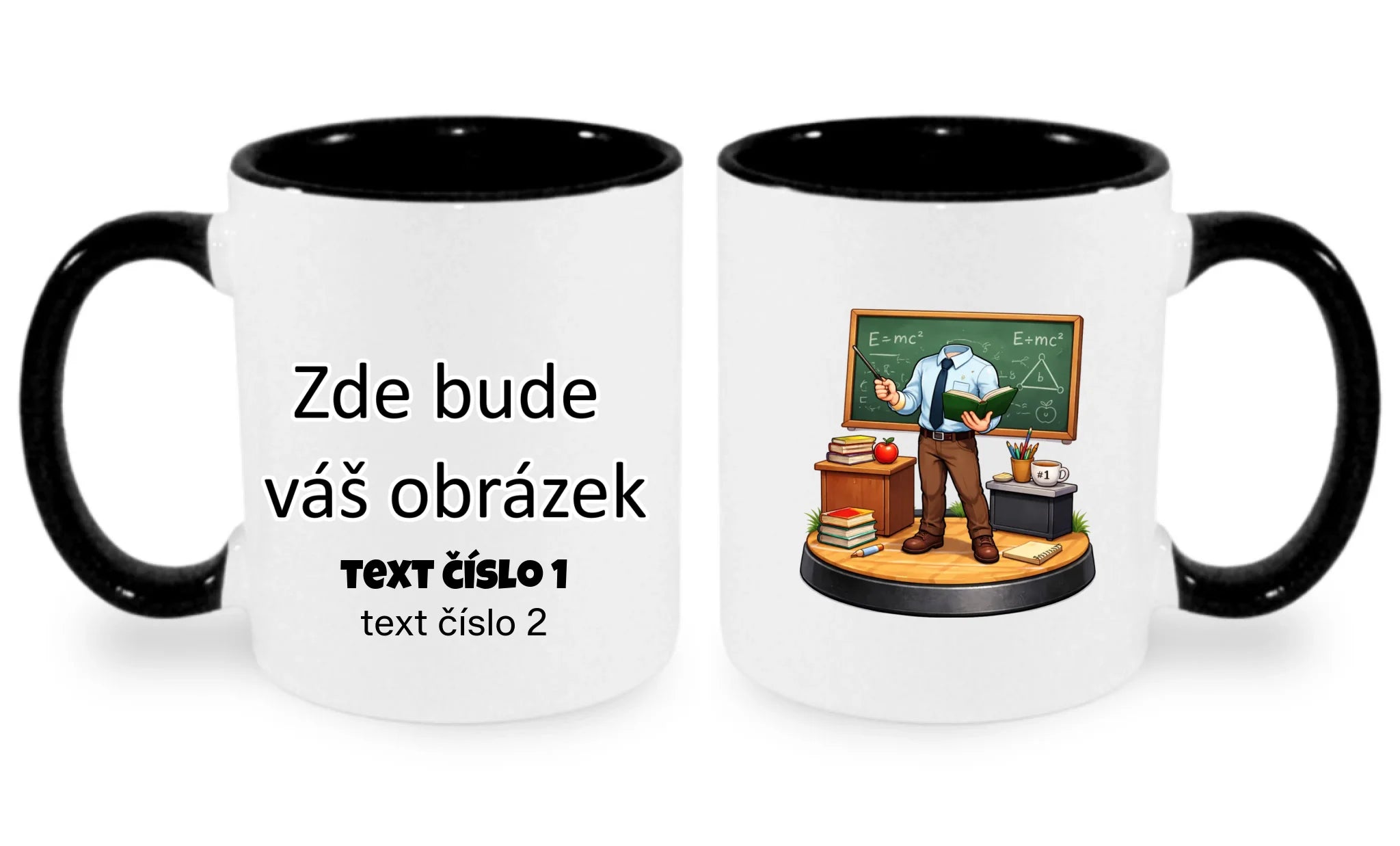 HRNÍČEK s motivem UČITEL / UČITELKA (vložíte portrétní foto) oboustranný potisk hrníček Bílá černá 330 ml