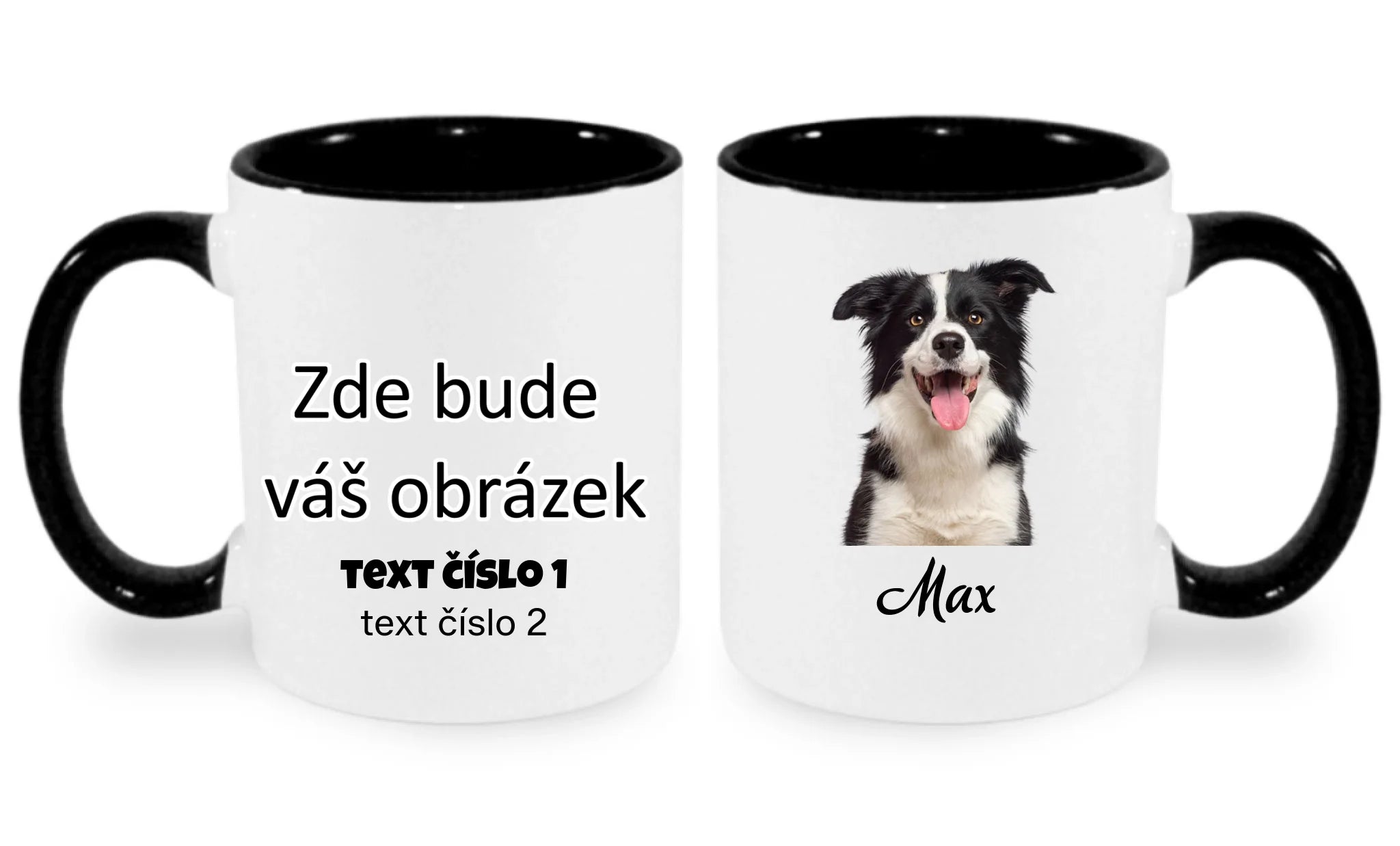 HRNÍČEK s potiskem PORTRÉT ZVÍŘETE (vložíte fotku, odstraní se pozadí, doplníte jméno) oboustranný potisk hrníček Bílá černá 330 ml
