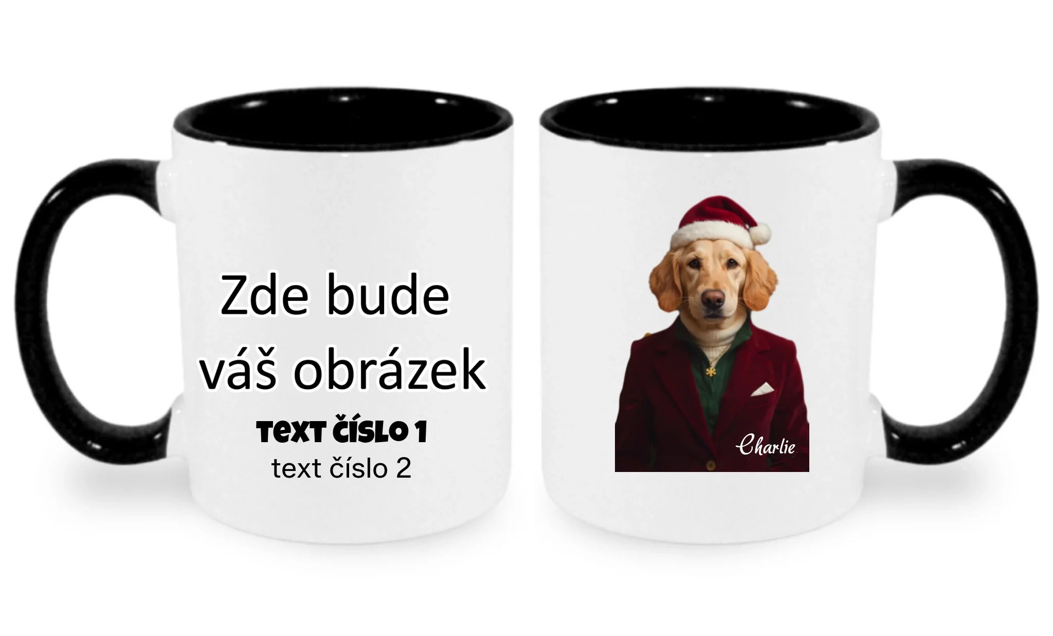HRNÍČEK s potiskem ZVÍŘECÍ GLAMOUR PROMĚNA AI (vložíte foto, doplníte jméno) oboustranný potisk hrníček Bílá černá 330 ml